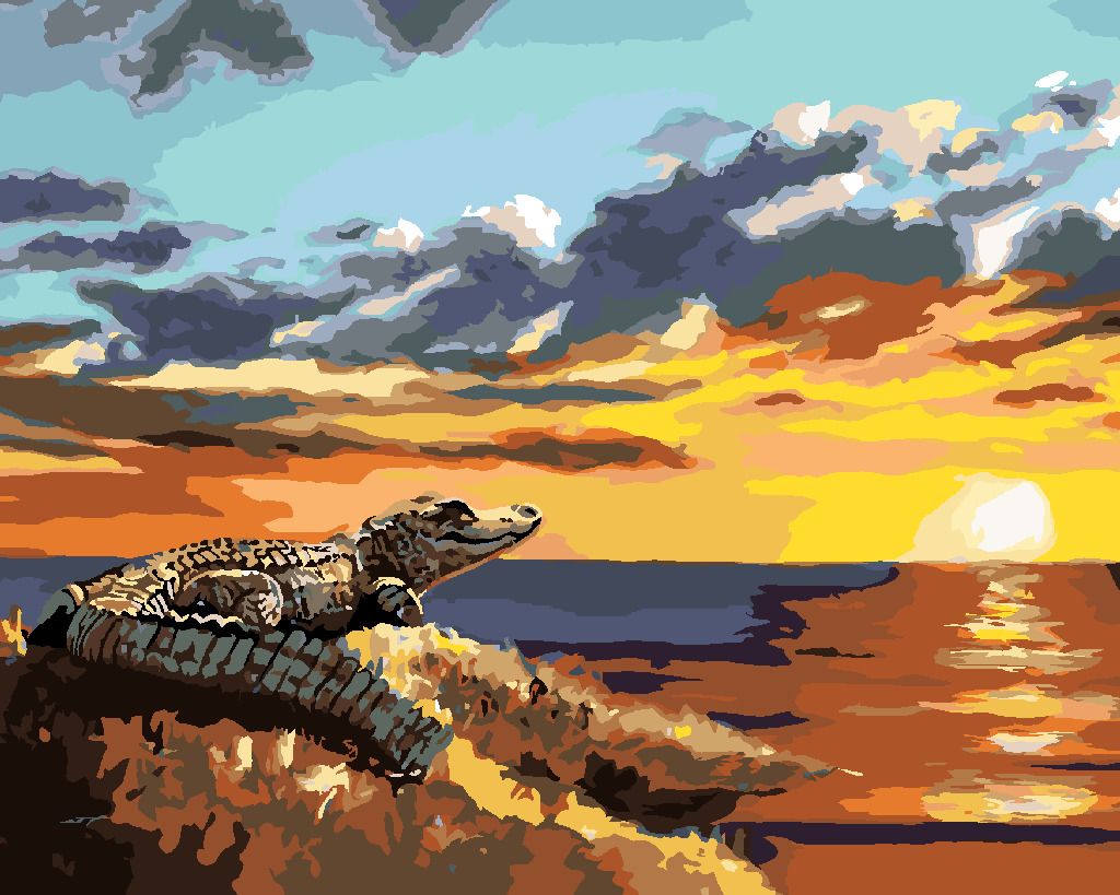 zuty Malování podle čísel - HLEDÍCÍ ALIGÁTOR A ZÁPAD SLUNCE (D. RUSTY RUST) - Rozměr: 40x50 cm, Rámování: Varianta: vypnuté plátno na rám - obrázek 8