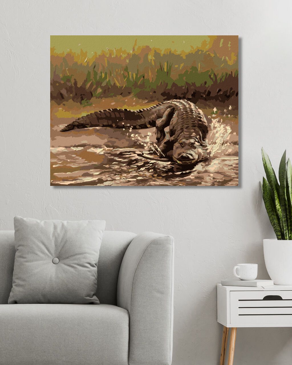 zuty Malování podle čísel - ALIGÁTOR BĚŽÍCÍ DO VODY (D. RUSTY RUST) - Rozměr: 40x50 cm, Rámování: Varianta: bez rámu a bez vypnutí plátna - obrázek 2