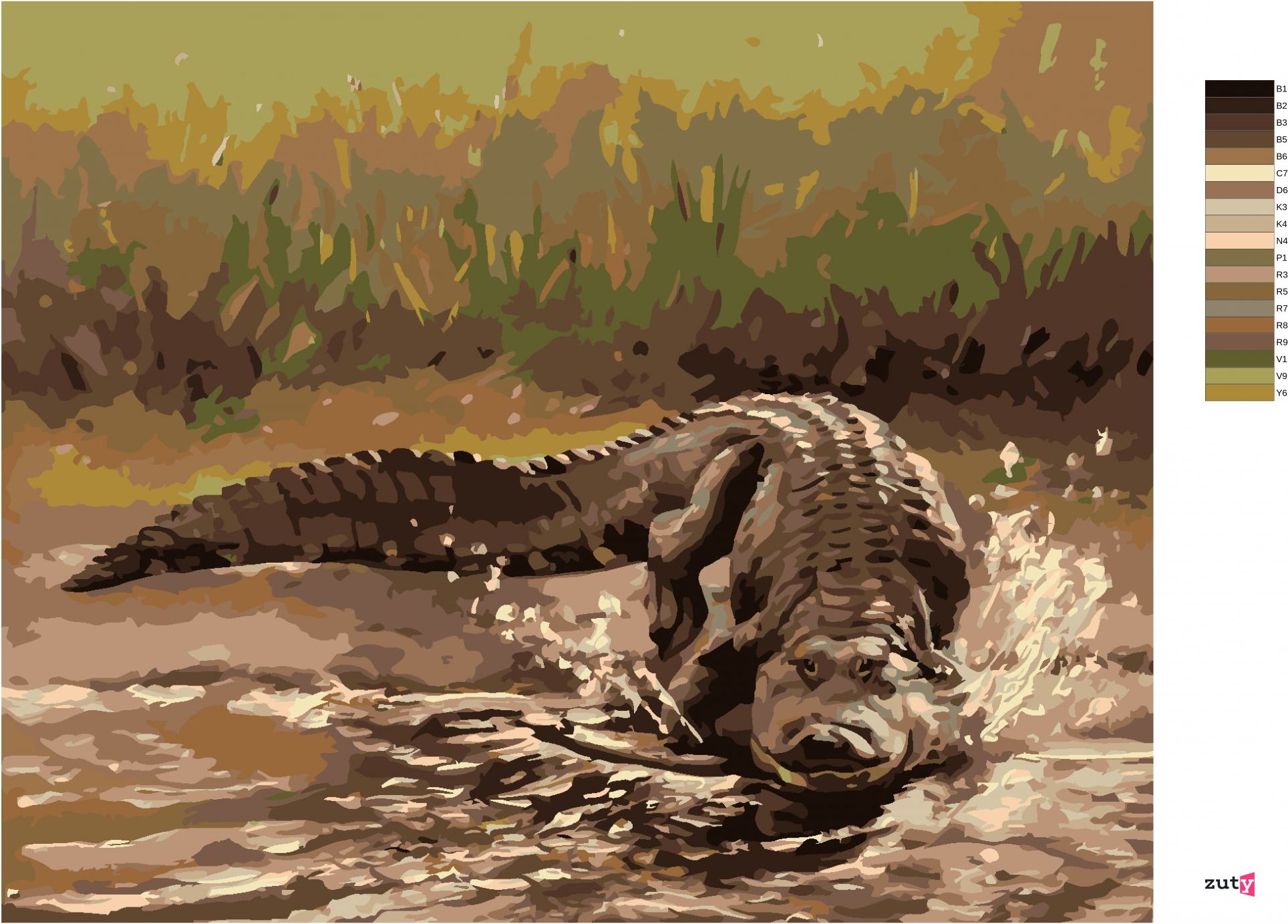 zuty Malování podle čísel - ALIGÁTOR BĚŽÍCÍ DO VODY (D. RUSTY RUST) - Rozměr: 40x50 cm, Rámování: Varianta: vypnuté plátno na rám - obrázek 3