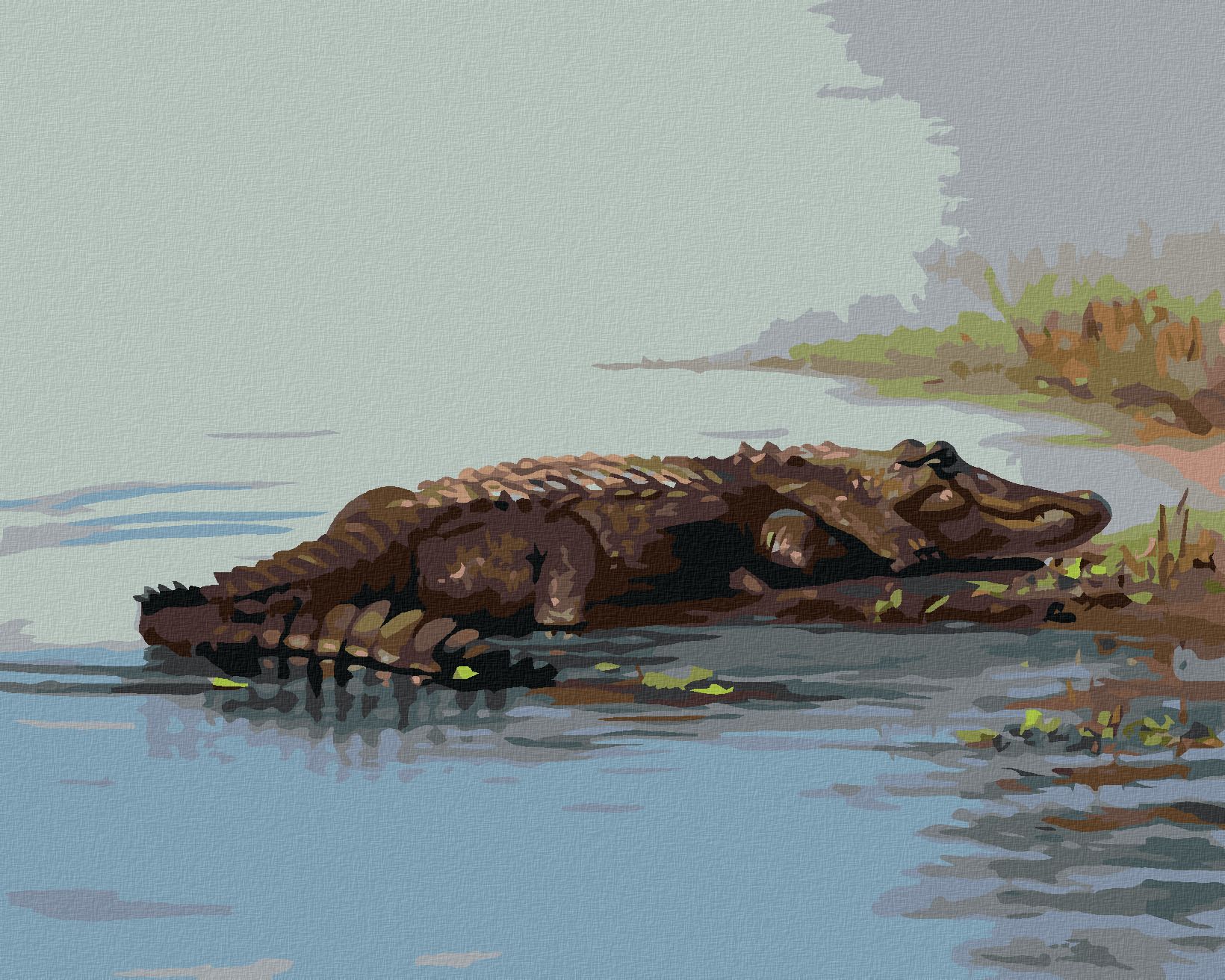 zuty Malování podle čísel - ALIGÁTOR LEŽÍCÍ VE VODĚ (D. RUSTY RUST) - Rozměr: 40x50 cm, Rámování: Varianta: vypnuté plátno na rám - obrázek 1