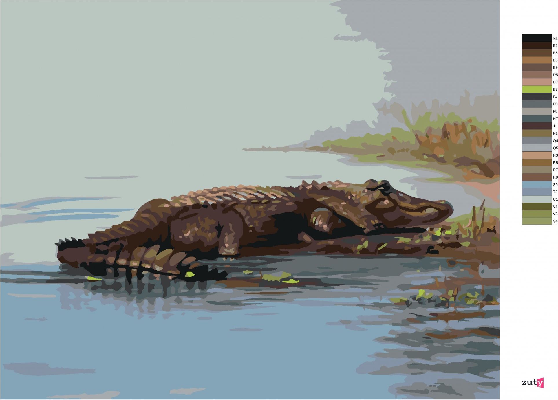 zuty Malování podle čísel - ALIGÁTOR LEŽÍCÍ VE VODĚ (D. RUSTY RUST) - Rozměr: 40x50 cm, Rámování: Varianta: vypnuté plátno na rám - obrázek 8