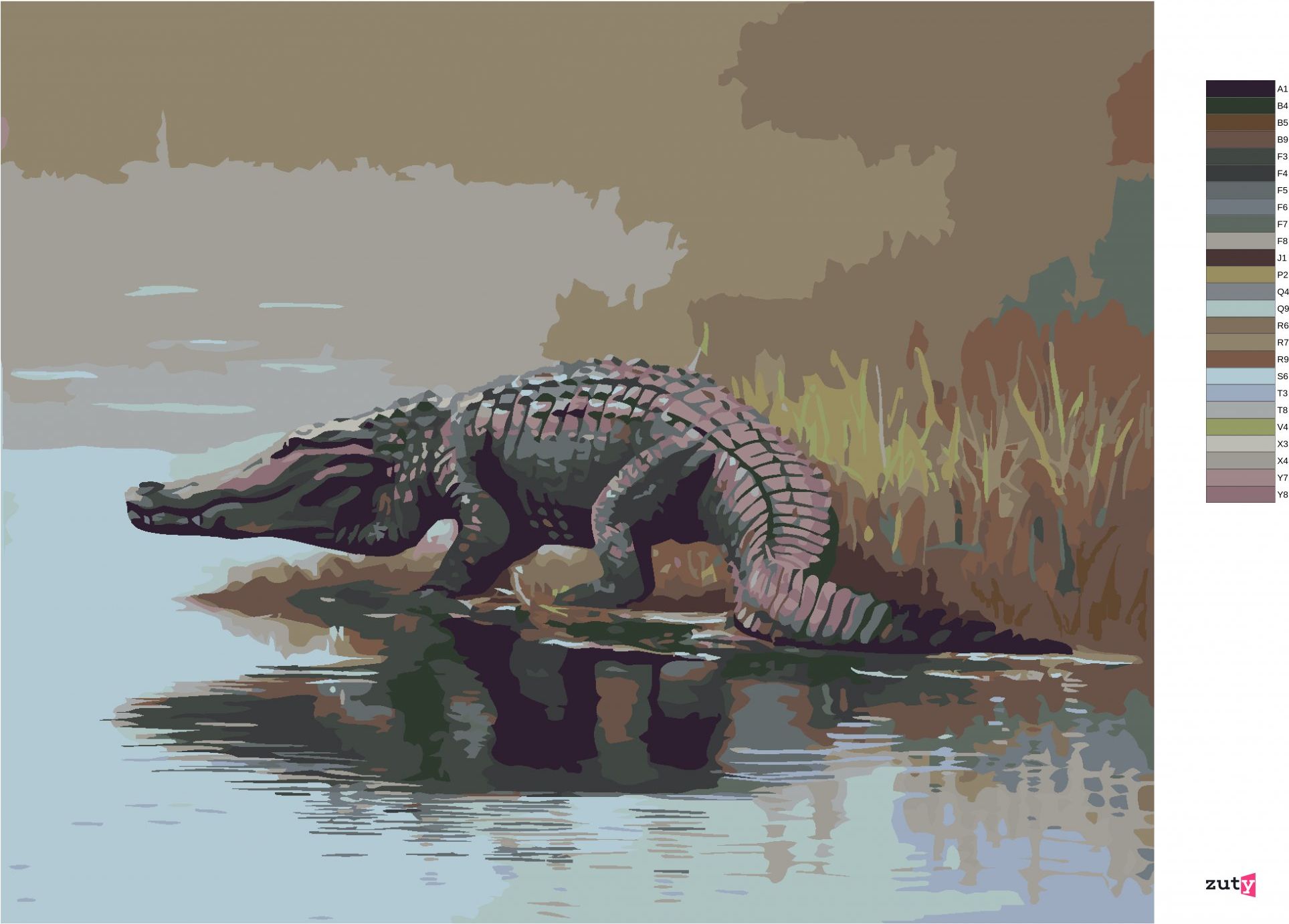 zuty Malování podle čísel - ALIGÁTOR JDOUCÍ DO VODY (D. RUSTY RUST) - Rozměr: 40x50 cm, Rámování: Varianta: bez rámu a bez vypnutí plátna - obrázek 6