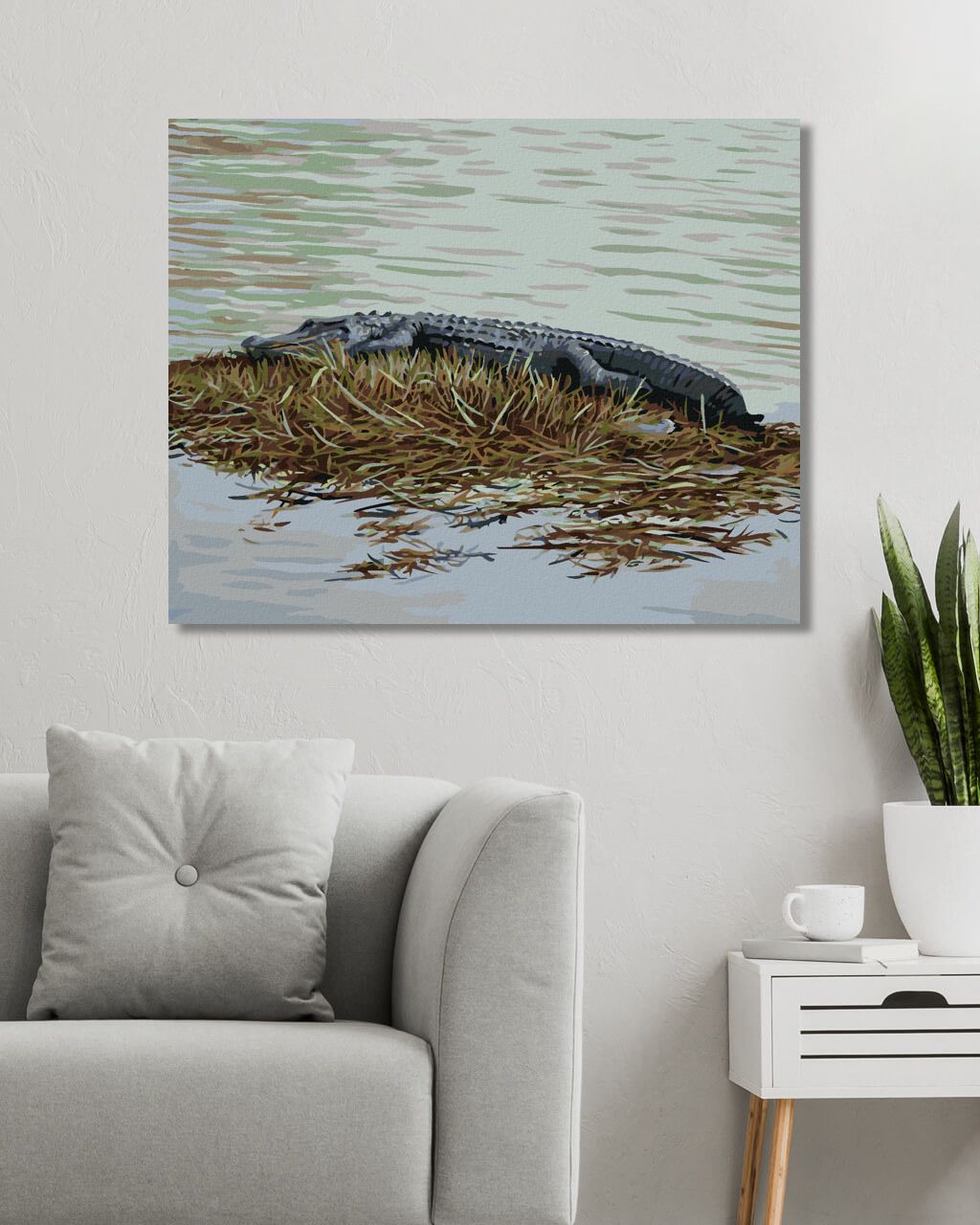 zuty Malování podle čísel – ALIGÁTOR LEŽÍCÍ NA TRÁVĚ VE VODĚ (D. RUSTY RUST) - Rozměr: 40x50 cm, Rámování: Varianta: vypnuté plátno na rám - obrázek 2