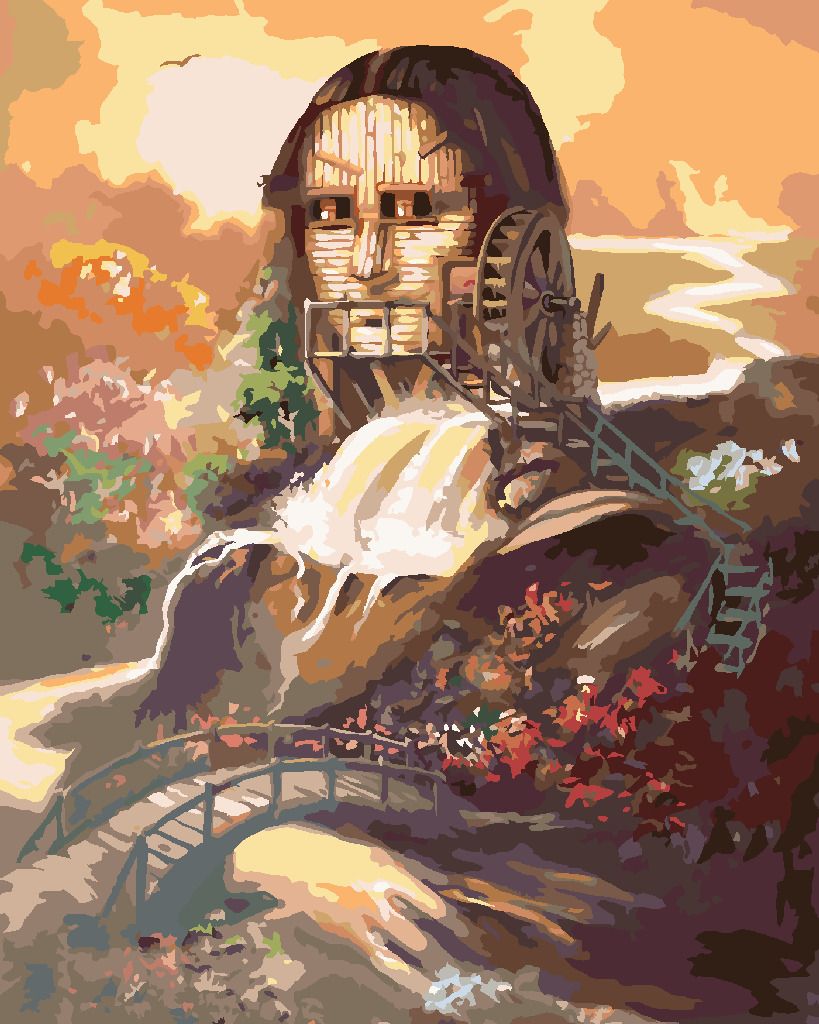 zuty Malování podle čísel - MONA LISA A VODNÍ MLÝN (D. RUSTY RUST) - Rozměr: 40x50 cm, Rámování: Varianta: bez rámu a bez vypnutí plátna - obrázek 5
