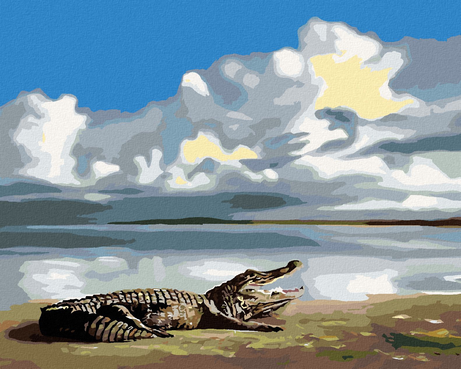 zuty Malování podle čísel - LEŽÍCÍ ALIGÁTOR A NEBE (D. RUSTY RUST) - Rozměr: 40x50 cm, Rámování: Varianta: bez rámu a bez vypnutí plátna - obrázek 1