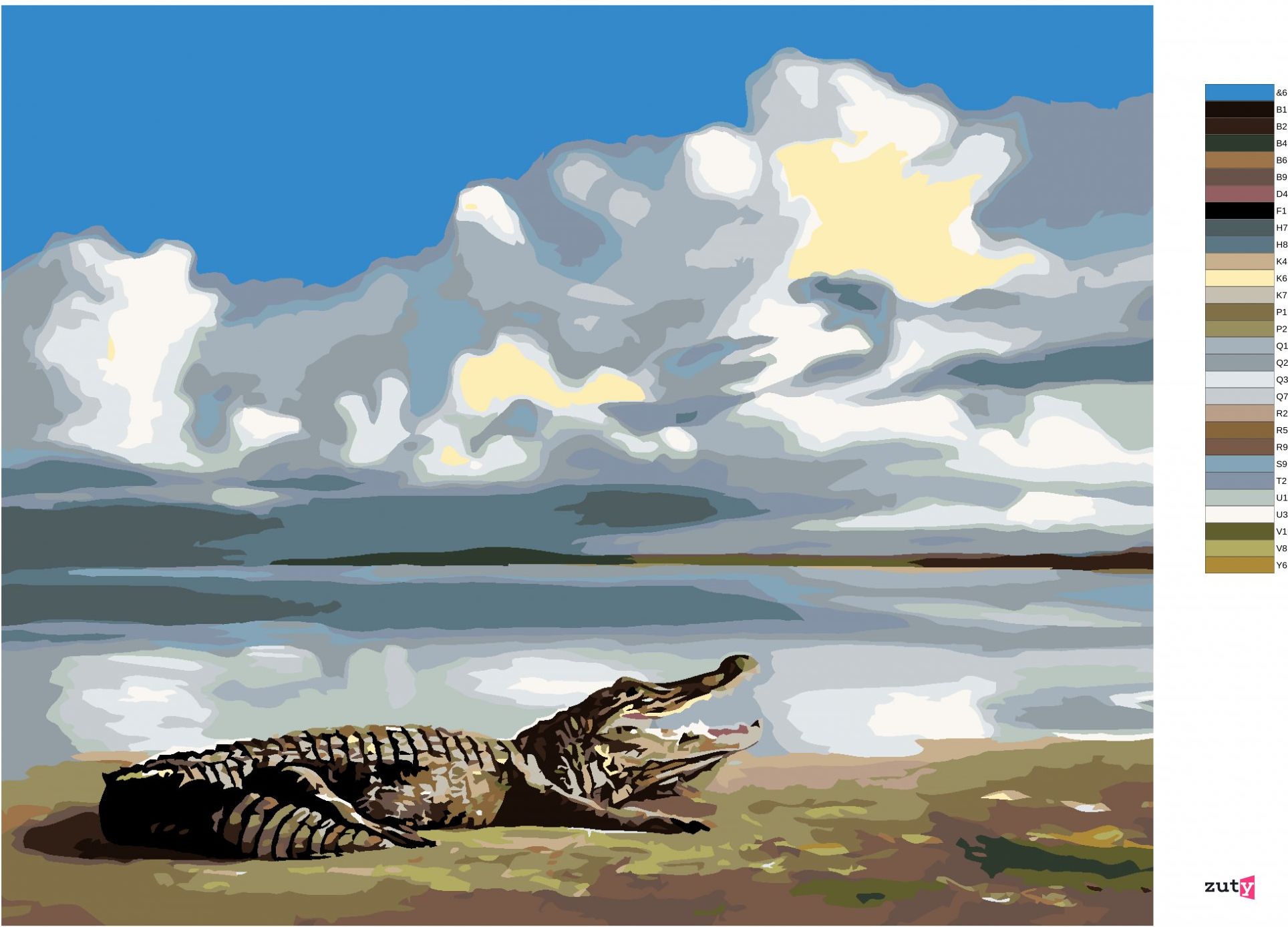zuty Malování podle čísel - LEŽÍCÍ ALIGÁTOR A NEBE (D. RUSTY RUST) - Rozměr: 40x50 cm, Rámování: Varianta: bez rámu a bez vypnutí plátna - obrázek 7