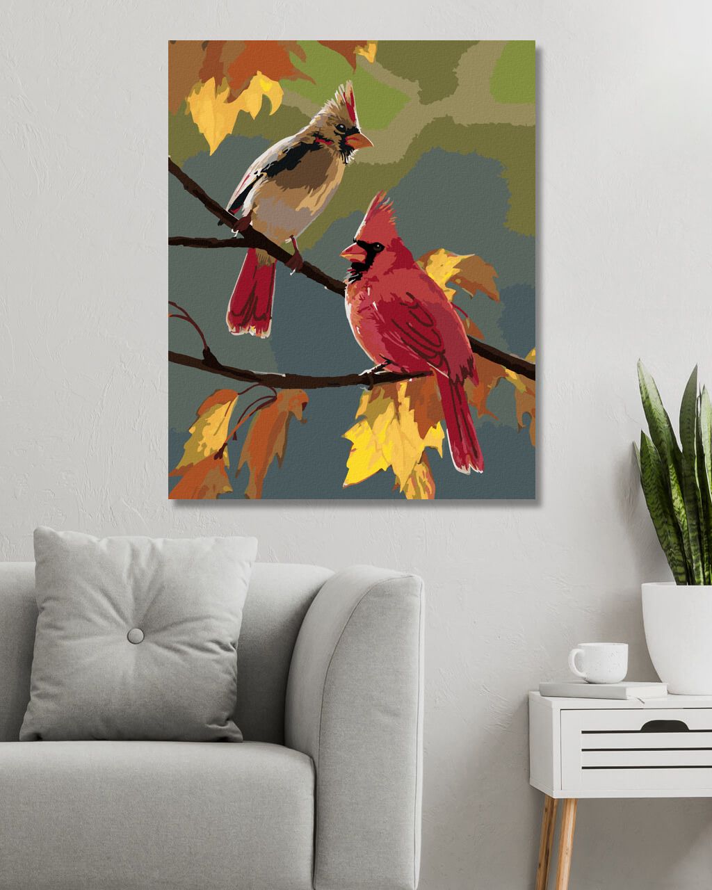 zuty Malování podle čísel – PTÁK KARDINÁL A PODZIMNÍ LISTÍ (JOE HAUTMAN) - Rozměr: 40x50 cm, Rámování: Varianta: vypnuté plátno na rám - obrázek 3