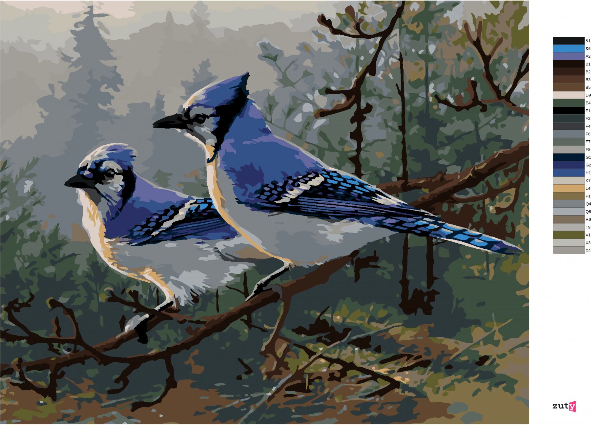 zuty Malování podle čísel – SOJKA CHOCHOLATÁ V LESE (JOE HAUTMAN) - Rozměr: 40x50 cm, Rámování: Varianta: vypnuté plátno na rám - obrázek 7