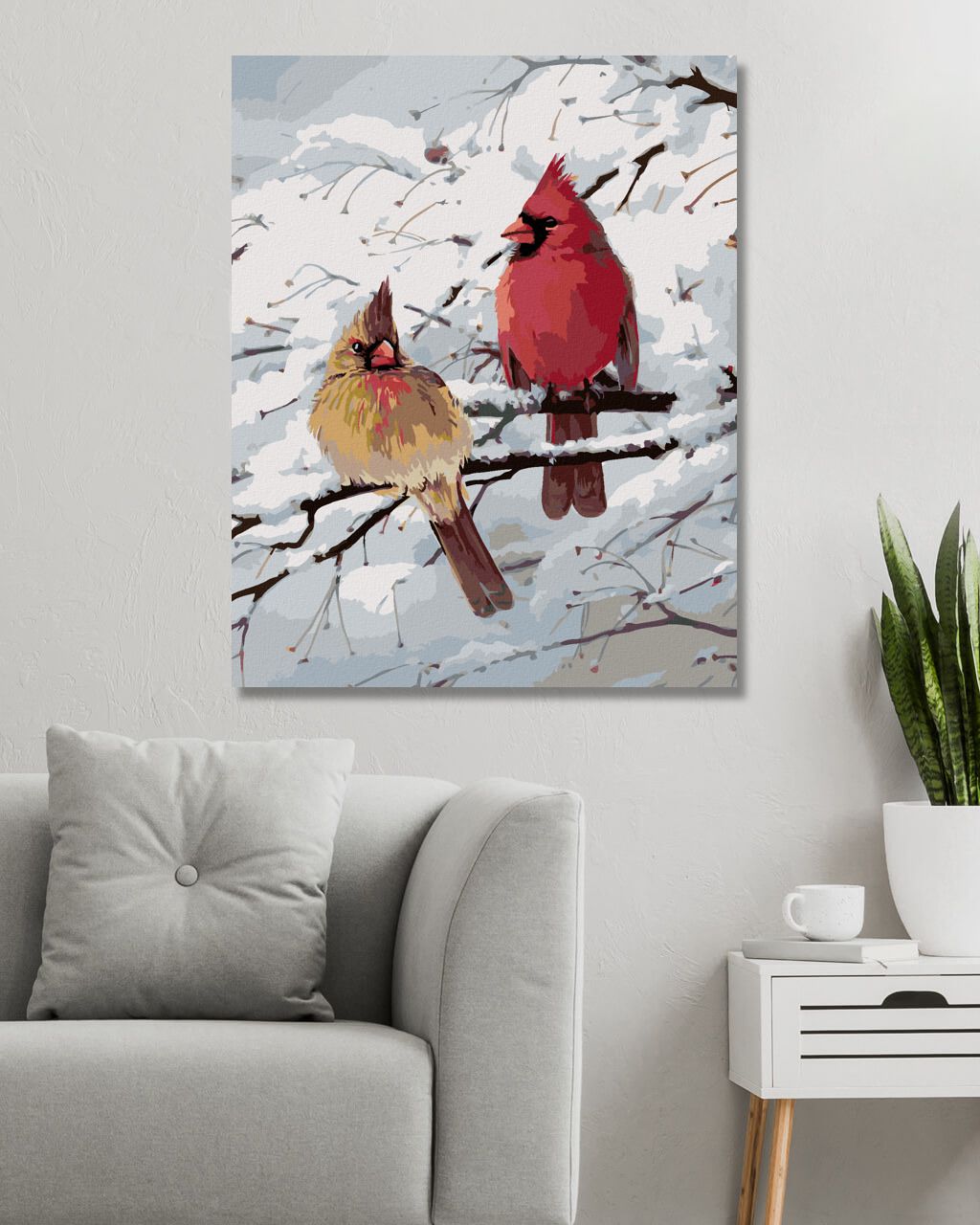 zuty Malování podle čísel – PTÁK KARDINÁL A ZASNĚŽENÁ VĚTEV (JOE HAUTMAN) - Rozměr: 40x50 cm, Rámování: Varianta: vypnuté plátno na rám - obrázek 10