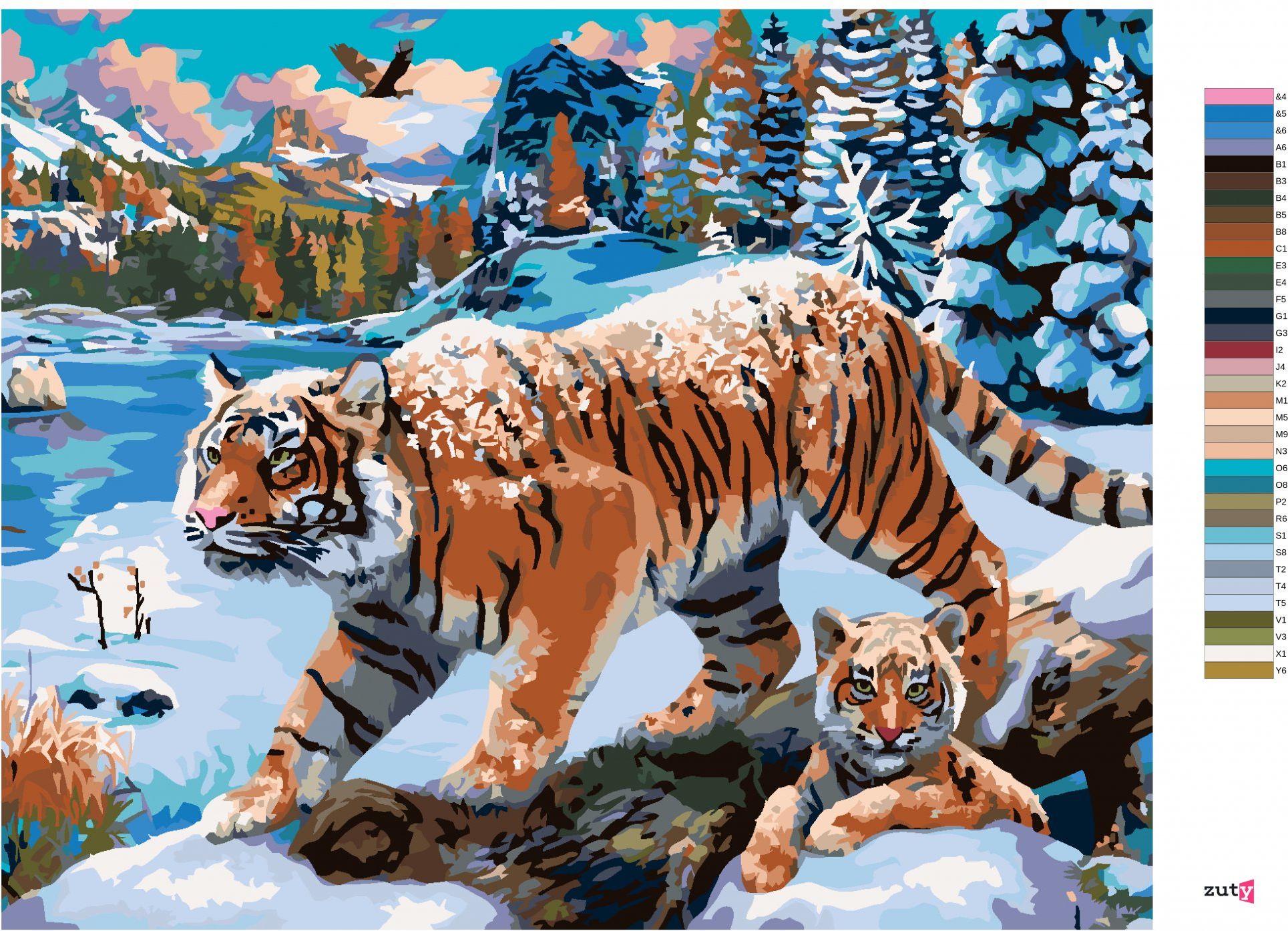zuty Malování podle čísel - TYGŘI V ZIMĚ (IMAGE WORLD-AP) - Rozměr: 40x50 cm, Rámování: Varianta: vypnuté plátno na rám - obrázek 5
