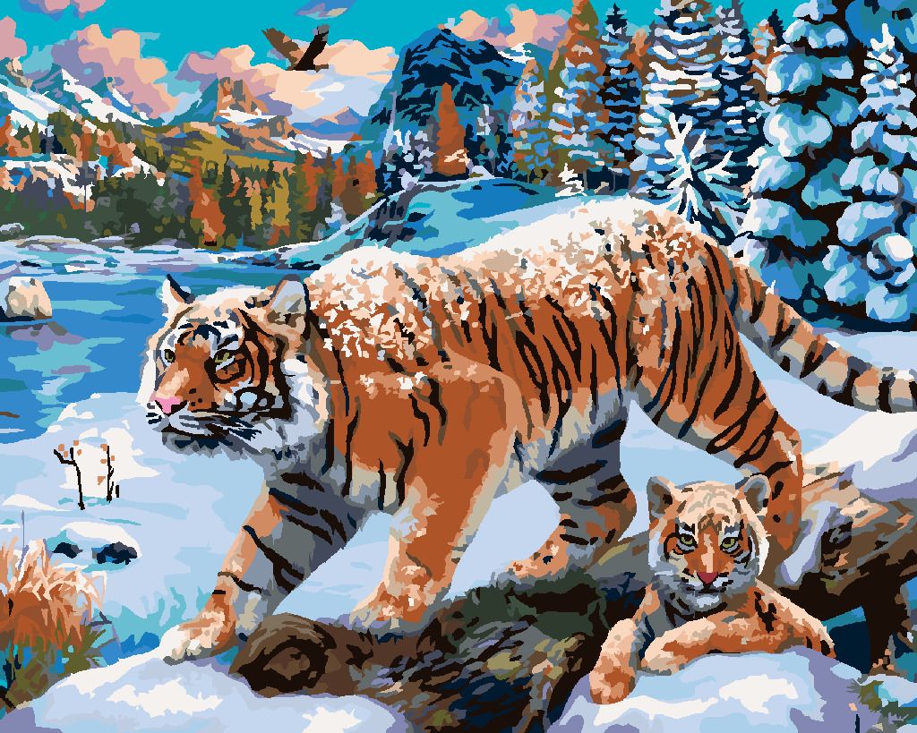 zuty Malování podle čísel - TYGŘI V ZIMĚ (IMAGE WORLD-AP) - Rozměr: 40x50 cm, Rámování: Varianta: vypnuté plátno na rám - obrázek 9