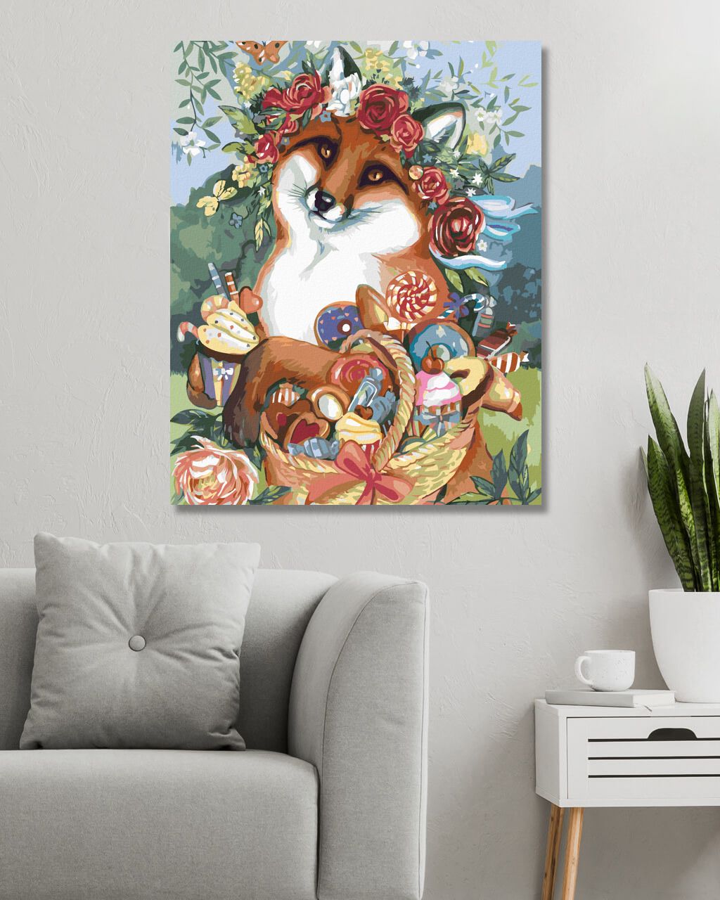 zuty Malování podle čísel – LIŠKA S KVĚTINOVOU KORUNOU A KOŠÍKEM PLNÝM SLADKOSTÍ (IMAGE WORLD-AP) - Rozměr: 40x50 cm, Rámování: Varianta: vypnuté plátno na rám - obrázek 6