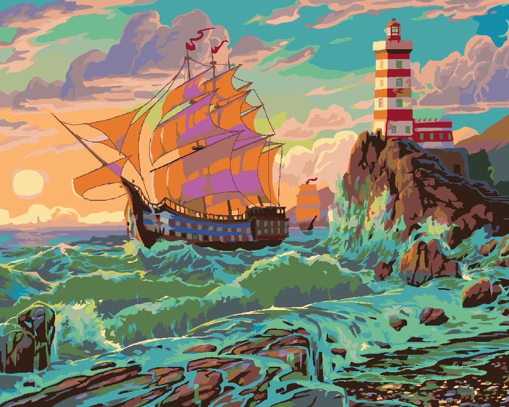 zuty Malování podle čísel – LOĎ VE VLNÁCH A MAJÁK (IMAGE WORLD-AP) - Rozměr: 40x50 cm, Rámování: Varianta: vypnuté plátno na rám - obrázek 4