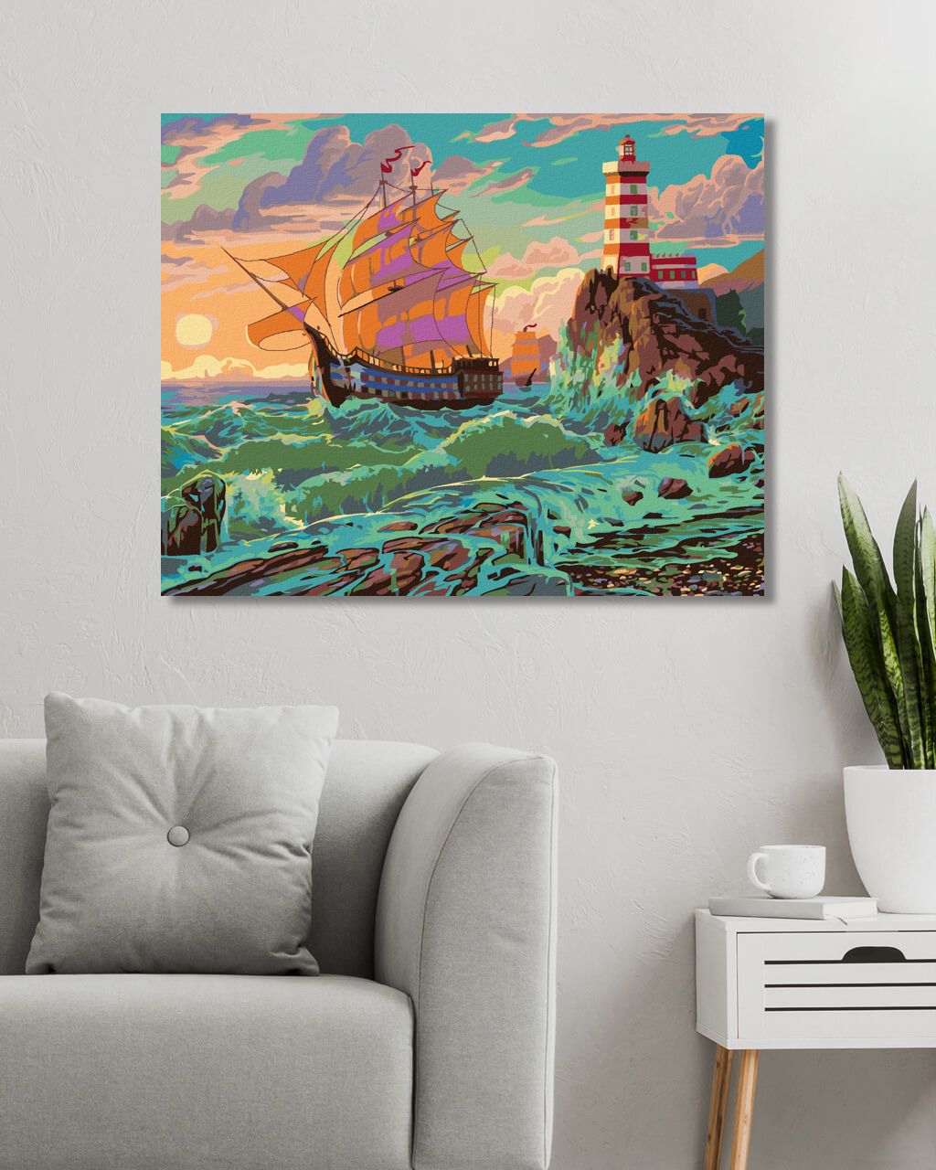 zuty Malování podle čísel – LOĎ VE VLNÁCH A MAJÁK (IMAGE WORLD-AP) - Rozměr: 40x50 cm, Rámování: Varianta: vypnuté plátno na rám - obrázek 5