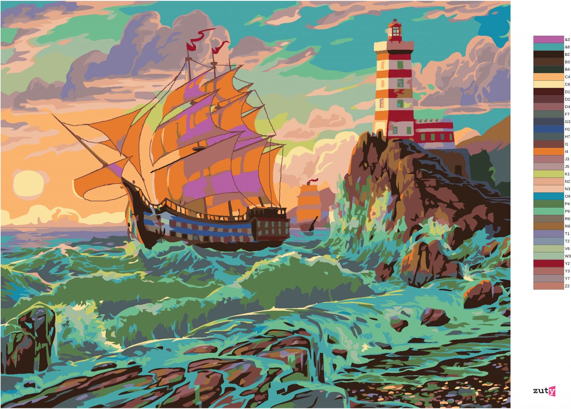 zuty Malování podle čísel – LOĎ VE VLNÁCH A MAJÁK (IMAGE WORLD-AP) - Rozměr: 40x50 cm, Rámování: Varianta: vypnuté plátno na rám - obrázek 8