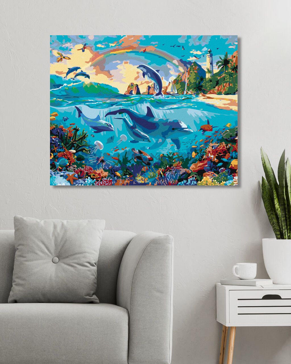 zuty Malování podle čísel - DELFÍNI V MOŘI (IMAGE WORLD-AP) - Rozměr: 40x50 cm, Rámování: Varianta: bez rámu a bez vypnutí plátna - obrázek 2