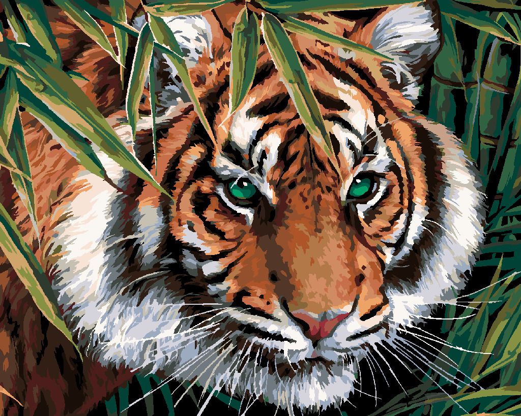 zuty Malování podle čísel - TYGR V LISTÍ (IMAGE WORLD-AP) - Rozměr: 40x50 cm, Rámování: Varianta: vypnuté plátno na rám - obrázek 8