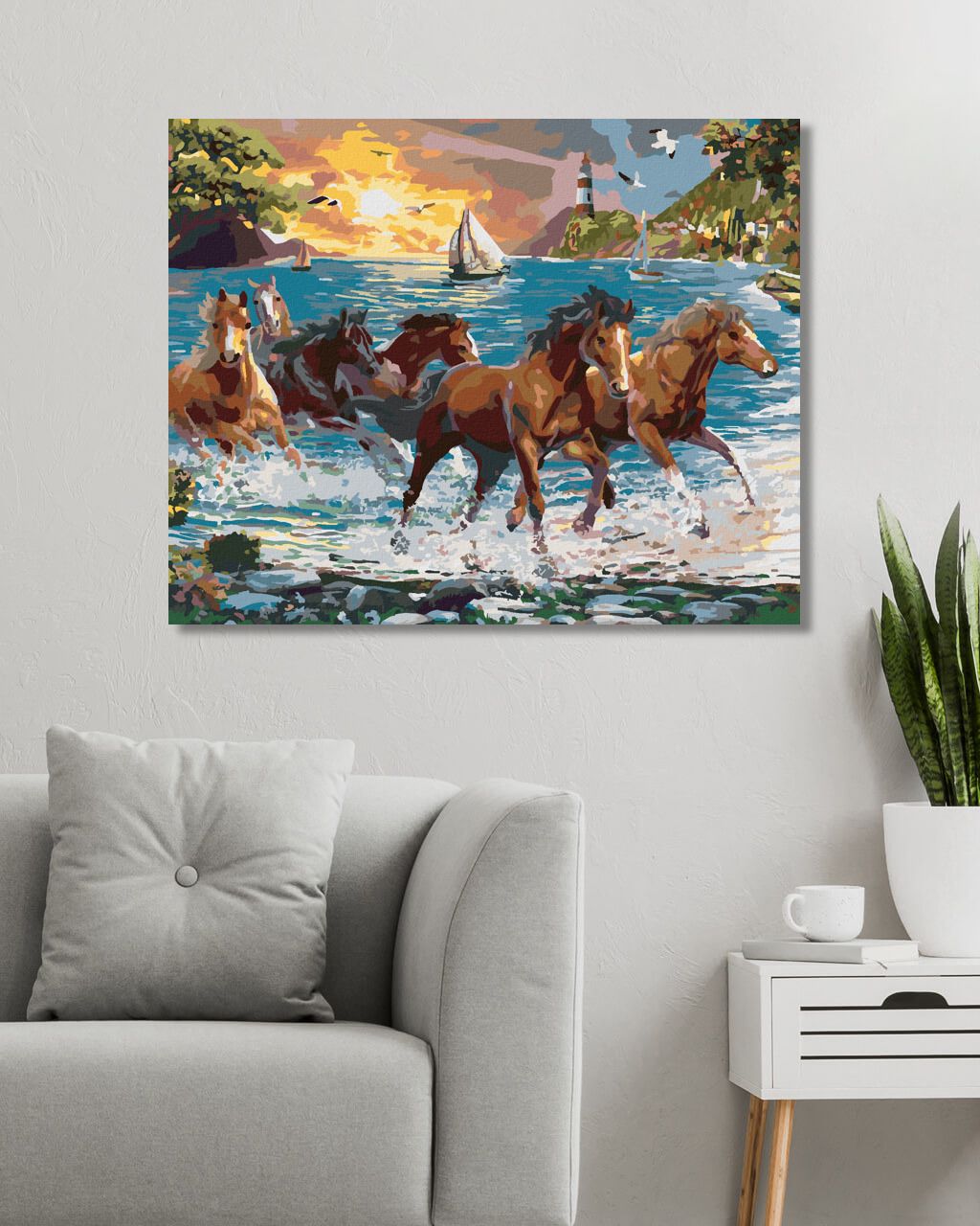 zuty Malování podle čísel – KONĚ NA POBŘEŽÍ A MAJÁK PŘI ZÁPADU SLUNCE (IMAGE WORLD-AP) - Rozměr: 40x50 cm, Rámování: Varianta: bez rámu a bez vypnutí plátna - obrázek 7