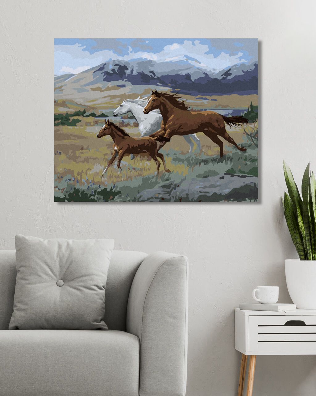 zuty Malování podle čísel – BĚŽÍCÍ KONĚ, HŘÍBĚ A HORY (JOE HAUTMAN) - Rozměr: 40x50 cm, Rámování: Varianta: vypnuté plátno na rám - obrázek 10