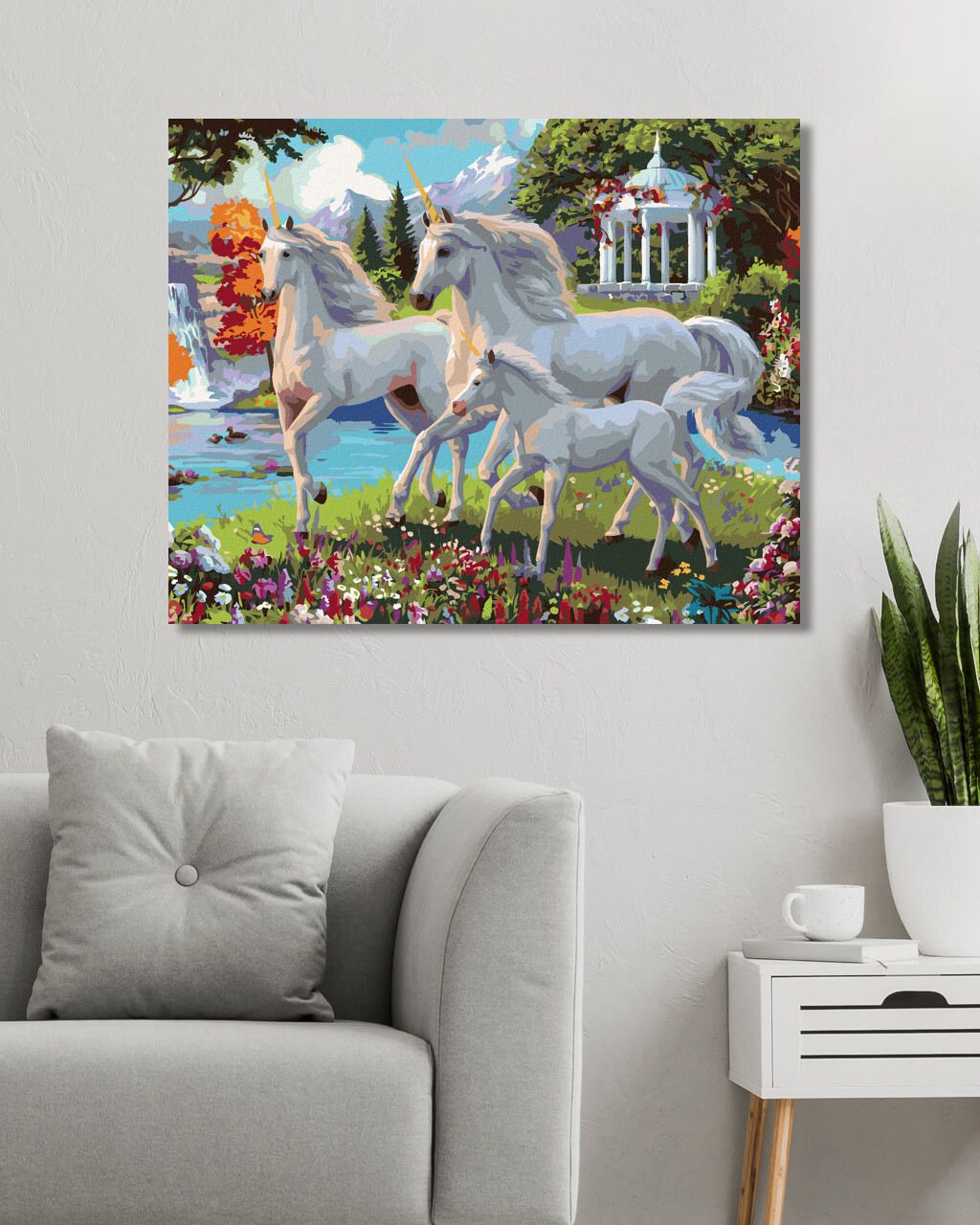 zuty Malování podle čísel – JEDNOROŽCI U VODOPÁDU (IMAGE WORLD-AP) - Rozměr: 40x50 cm, Rámování: Varianta: bez rámu a bez vypnutí plátna - obrázek 2