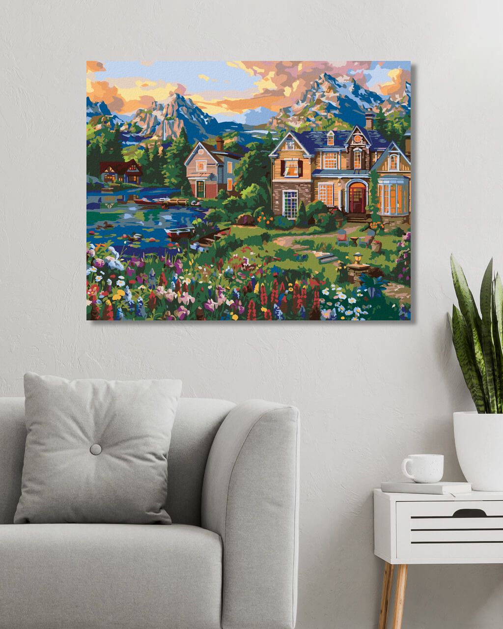 zuty Malování podle čísel – DOMY U JEZERA A HORY (IMAGE WORLD-AP) - Rozměr: 40x50 cm, Rámování: Varianta: bez rámu a bez vypnutí plátna - obrázek 4