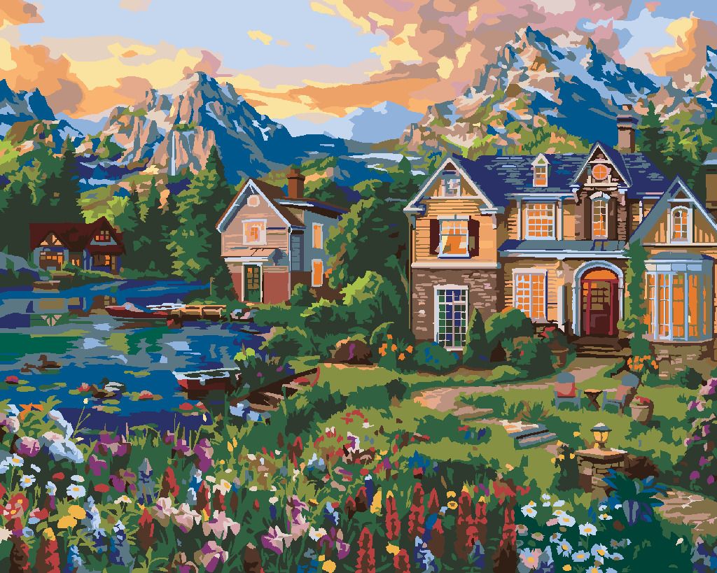 zuty Malování podle čísel – DOMY U JEZERA A HORY (IMAGE WORLD-AP) - Rozměr: 40x50 cm, Rámování: Varianta: vypnuté plátno na rám - obrázek 10