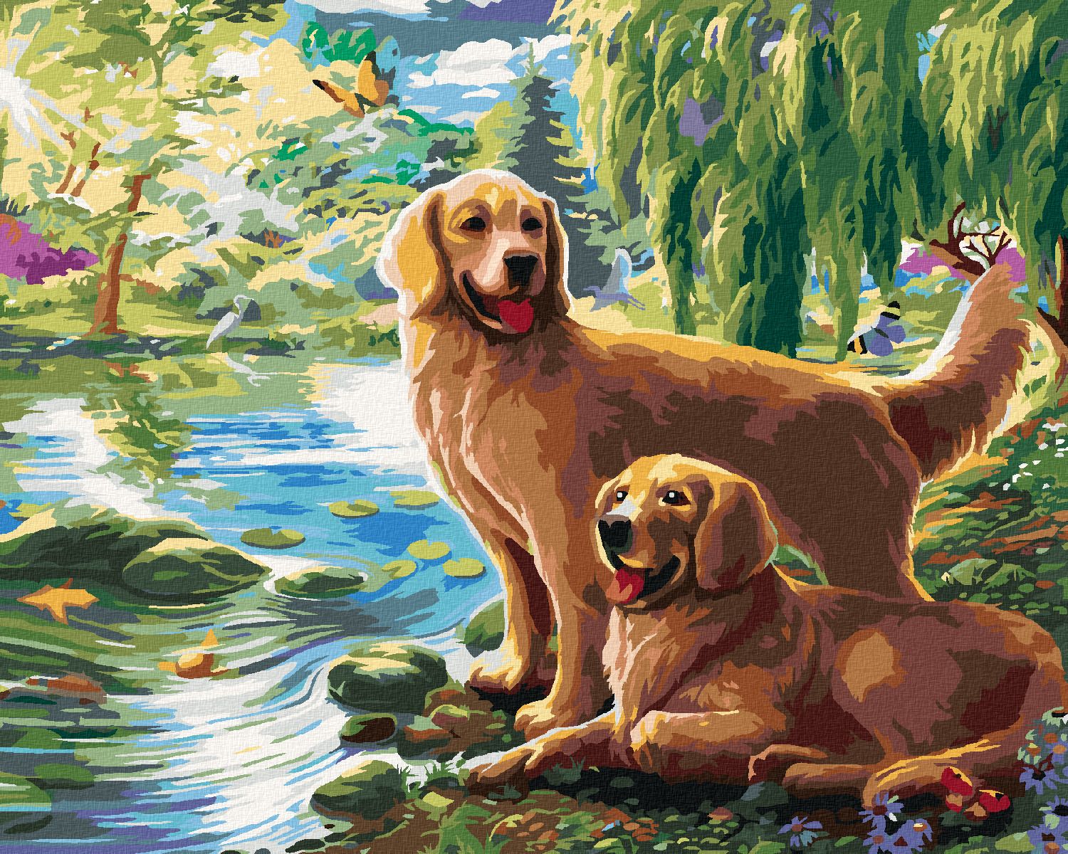 zuty Malování podle čísel - ZLATÝ RETRÍVR U JEZERA (IMAGE WORLD-AP) - Rozměr: 40x50 cm, Rámování: Varianta: bez rámu a bez vypnutí plátna - obrázek 1