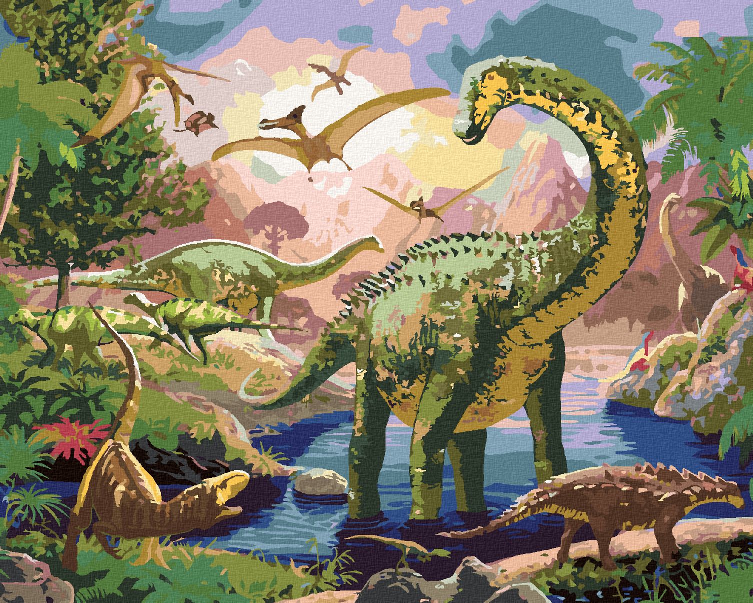 zuty Malování podle čísel - DINOSAUŘI (IMAGE WORLD-AP) - Rozměr: 40x50 cm, Rámování: Varianta: bez rámu a bez vypnutí plátna - obrázek 1