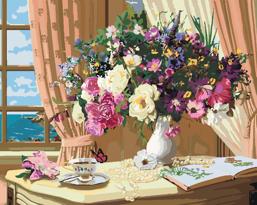 zuty Malování podle čísel - ZATIŠÍ KVĚTINA VE VÁZE U OKNA (IMAGE WORLD-RC) - Rozměr: 40x50 cm, Rámování: Varianta: vypnuté plátno na rám - obrázek 7