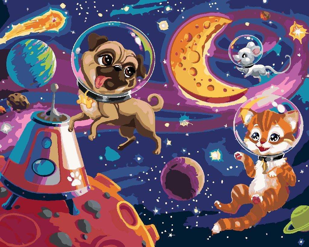zuty Malování podle čísel - KRESLENÝ PES, KOČKA A MYŠ VE VESMÍRU (IMAGE WORLD-AP) - Rozměr: 40x50 cm, Rámování: Varianta: bez rámu a bez vypnutí plátna - obrázek 7