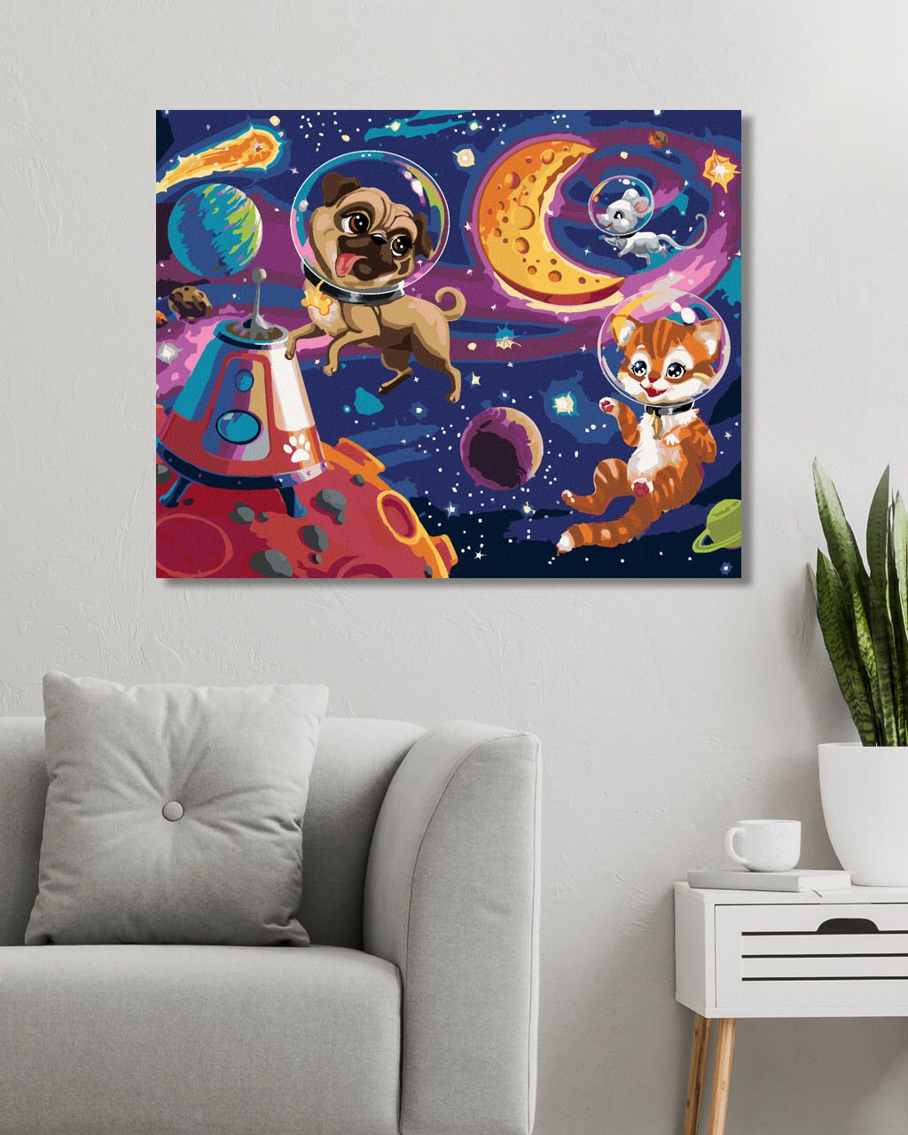 zuty Malování podle čísel - KRESLENÝ PES, KOČKA A MYŠ VE VESMÍRU (IMAGE WORLD-AP) - Rozměr: 40x50 cm, Rámování: Varianta: bez rámu a bez vypnutí plátna - obrázek 8
