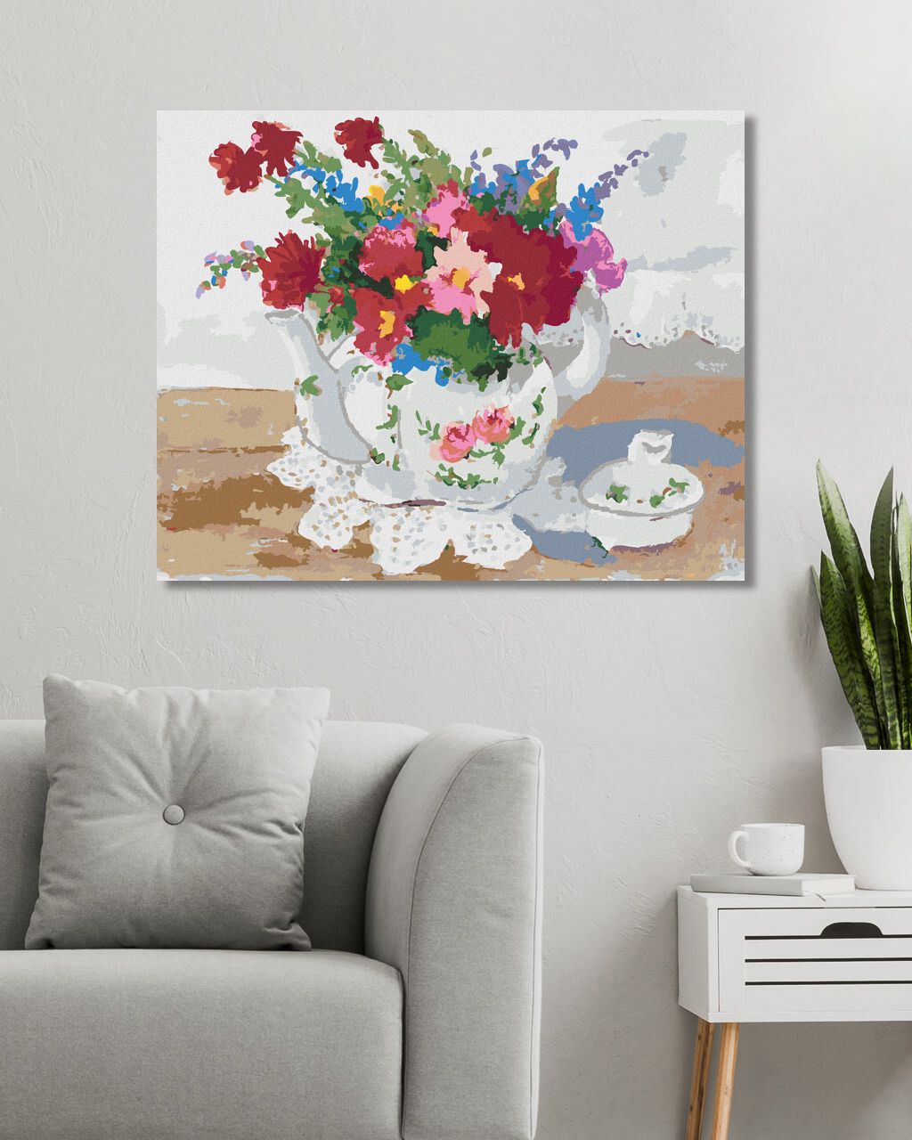 zuty Malování podle čísel – KVĚTINY V ČAJOVÉ KONVICI (JUDY BUSWELL) - Rozměr: 40x50 cm, Rámování: Varianta: vypnuté plátno na rám - obrázek 4