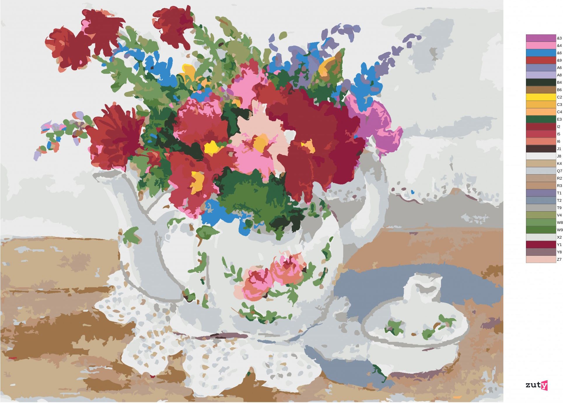 zuty Malování podle čísel – KVĚTINY V ČAJOVÉ KONVICI (JUDY BUSWELL) - Rozměr: 40x50 cm, Rámování: Varianta: vypnuté plátno na rám - obrázek 7