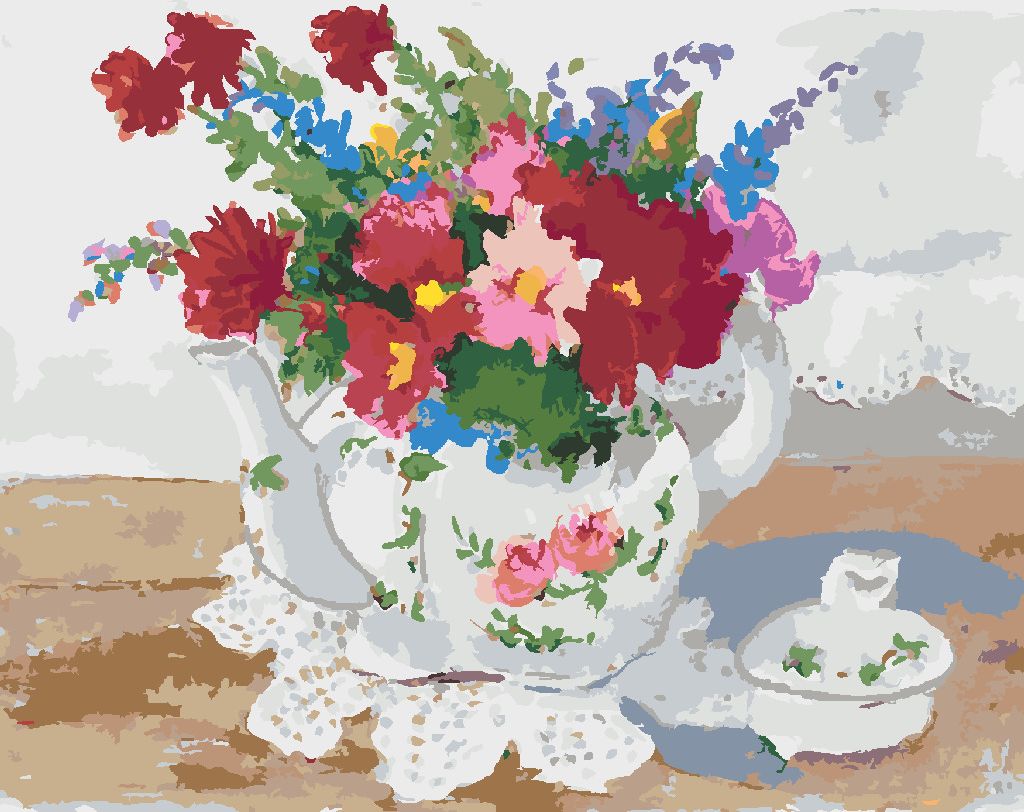 zuty Malování podle čísel – KVĚTINY V ČAJOVÉ KONVICI (JUDY BUSWELL) - Rozměr: 40x50 cm, Rámování: Varianta: vypnuté plátno na rám - obrázek 9