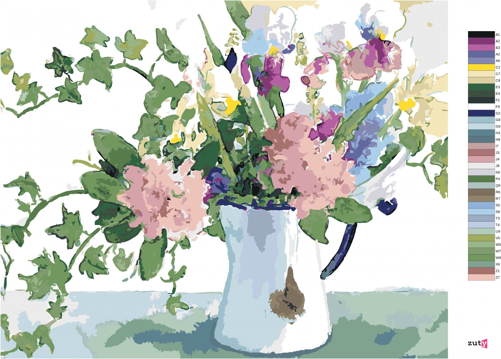 zuty Malování podle čísel – KVĚTINY A BŘEČŤAN V KONVICI (JUDY BUSWELL) - Rozměr: 40x50 cm, Rámování: Varianta: vypnuté plátno na rám - obrázek 9