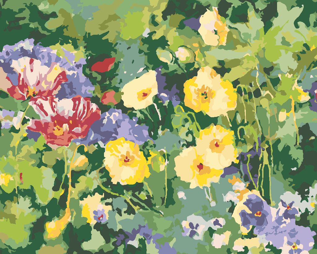 zuty Malování podle čísel – ZÁHON BAREVNÝCH KVĚTIN (JUDY BUSWELL) - Rozměr: 40x50 cm, Rámování: Varianta: vypnuté plátno na rám - obrázek 9