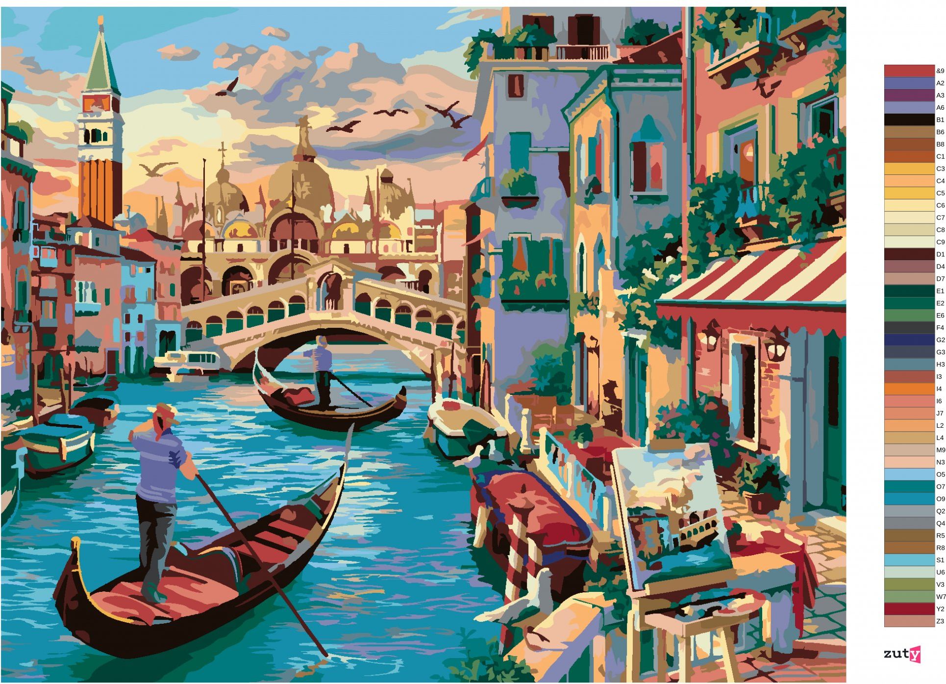 zuty Malování podle čísel - GONDOLY NA ŘECE V BENÁTKÁCH (IMAGE WORLD-RC) - Rozměr: 40x50 cm, Rámování: Varianta: vypnuté plátno na rám - obrázek 6