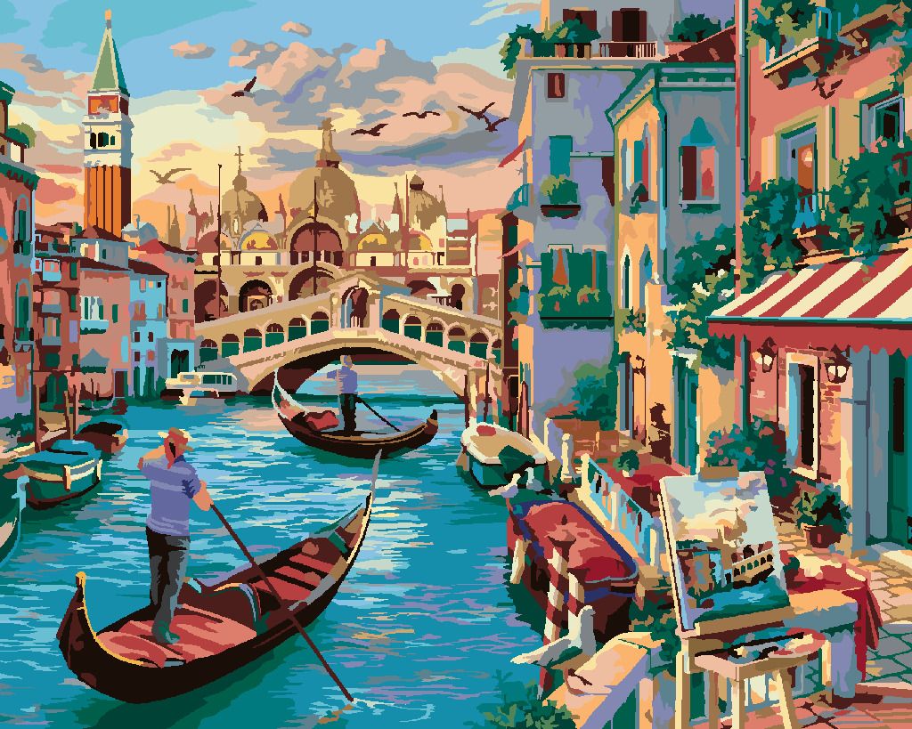 zuty Malování podle čísel - GONDOLY NA ŘECE V BENÁTKÁCH (IMAGE WORLD-RC) - Rozměr: 40x50 cm, Rámování: Varianta: vypnuté plátno na rám - obrázek 8