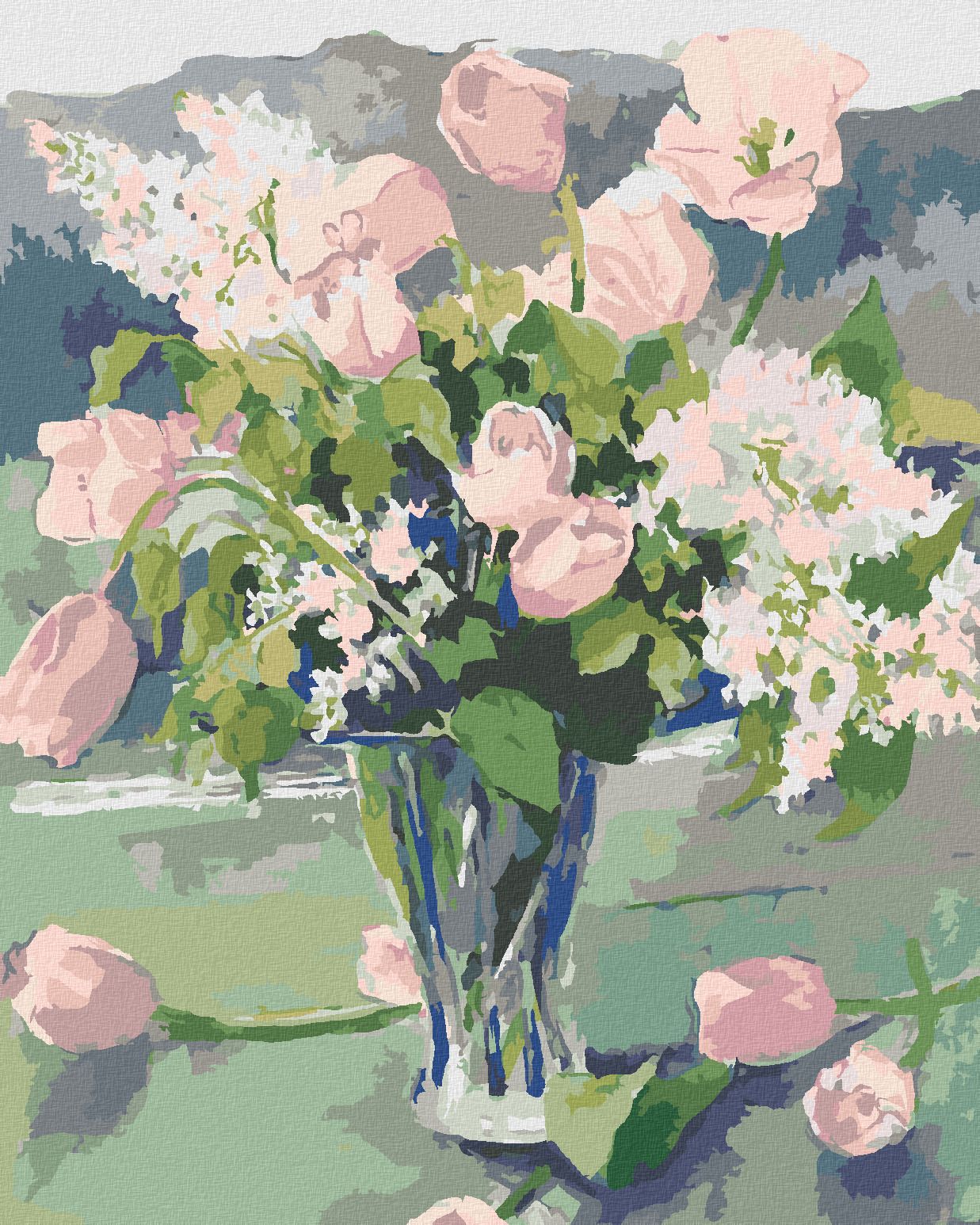 zuty Malování podle čísel – RŮŽOVÉ TULIPÁNY A BÍLÉ ŠEŘÍKY (JUDY BUSWELL) - Rozměr: 40x50 cm, Rámování: Varianta: vypnuté plátno na rám - obrázek 1