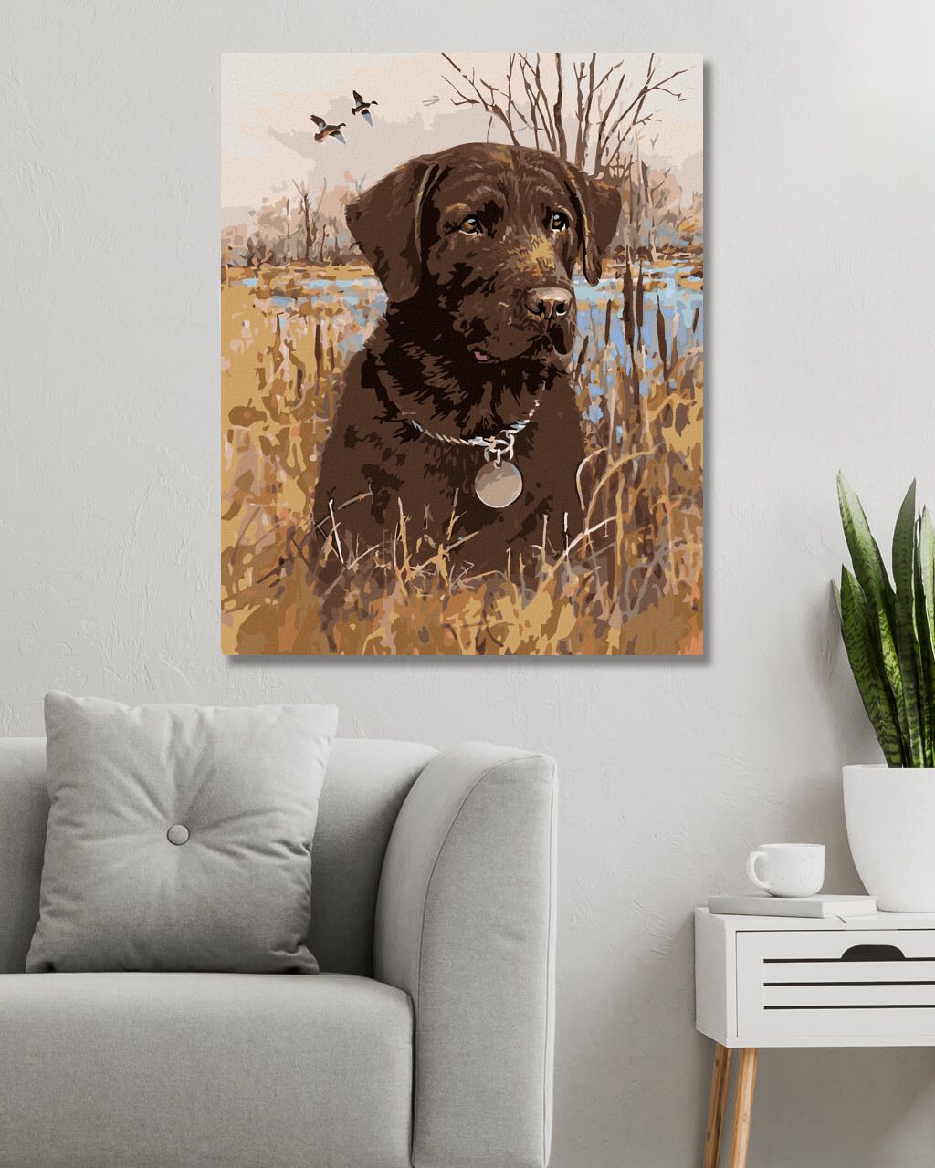 zuty Malování podle čísel - HNĚDÝ LABRADOR V RÁKOSÍ U RYBNÍKA (JIM KILLEN) - Rozměr: 40x50 cm, Rámování: Varianta: bez rámu a bez vypnutí plátna - obrázek 7