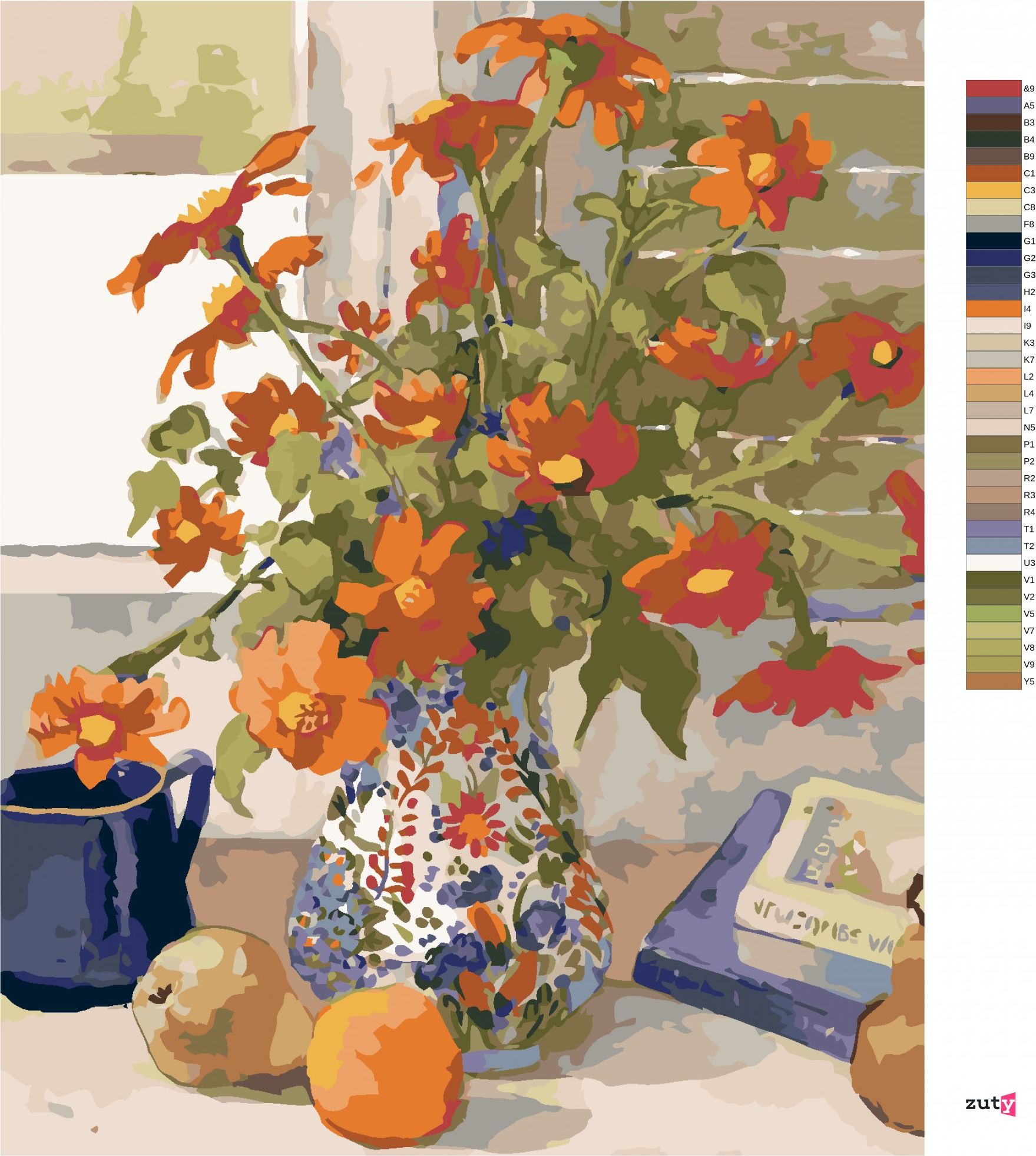 zuty Malování podle čísel – ČERVENÉ KVĚTINY V BAREVNÉ VÁZE NA PARAPETU (JUDY BUSWELL) - Rozměr: 40x50 cm, Rámování: Varianta: vypnuté plátno na rám - obrázek 10