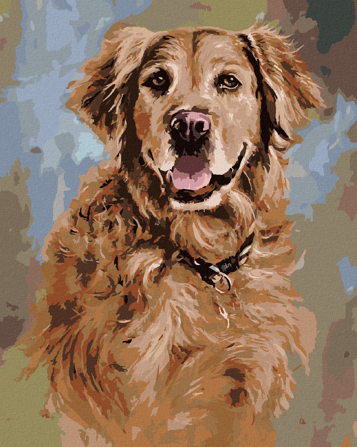 zuty Malování podle čísel - ZLATÝ RETRÍVR S HNĚDÝM OBOJKEM (JIM KILLEN) - Rozměr: 40x50 cm, Rámování: Varianta: bez rámu a bez vypnutí plátna - obrázek 1