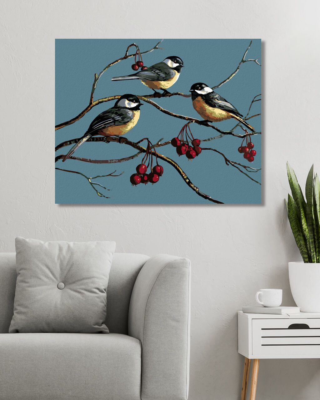 zuty Malování podle čísel - SÝKORKY NA VĚTVI A ZIMNÍ PLODY (JAMES MEGER) - Rozměr: 40x50 cm, Rámování: Varianta: vypnuté plátno na rám - obrázek 3