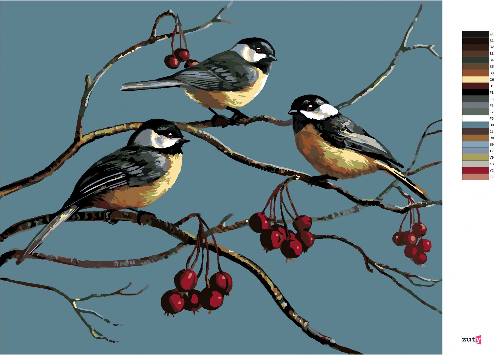 zuty Malování podle čísel - SÝKORKY NA VĚTVI A ZIMNÍ PLODY (JAMES MEGER) - Rozměr: 40x50 cm, Rámování: Varianta: vypnuté plátno na rám - obrázek 4