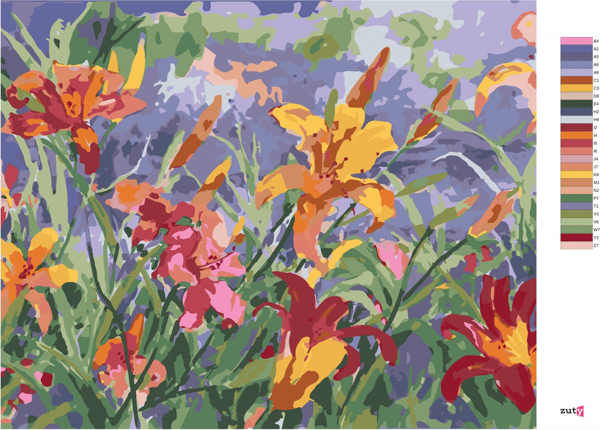 zuty Malování podle čísel – LILIE (JUDY BUSWELL) - Rozměr: 40x50 cm, Rámování: Varianta: bez rámu a bez vypnutí plátna - obrázek 8