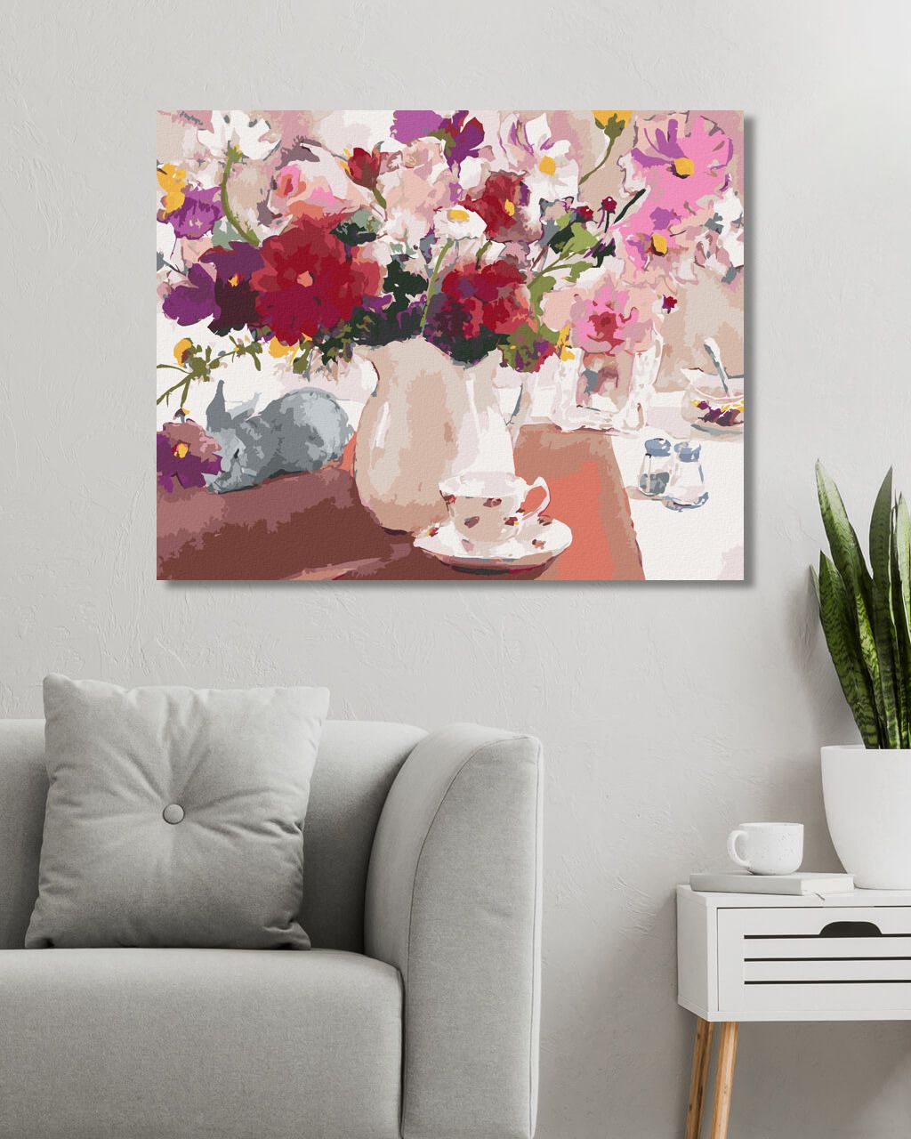zuty Malování podle čísel – VÁZA S KVĚTINAMI NA STOLE A ČAJOVÝ ŠÁLEK (JUDY BUSWELL) - Rozměr: 40x50 cm, Rámování: Varianta: vypnuté plátno na rám - obrázek 8