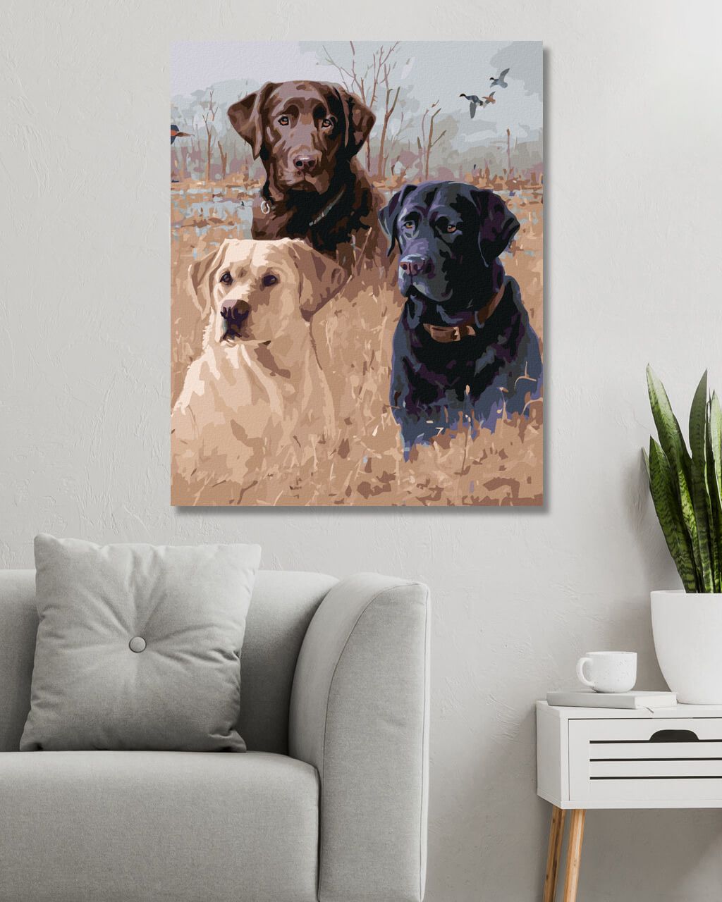 zuty Malování podle čísel - ZLATÝ, HNĚDÝ A ČERNÝ LABRADOR V RAKOSÍ U RYBNÍKA (JIM KILLEN) - Rozměr: 40x50 cm, Rámování: Varianta: bez rámu a bez vypnutí plátna - obrázek 4