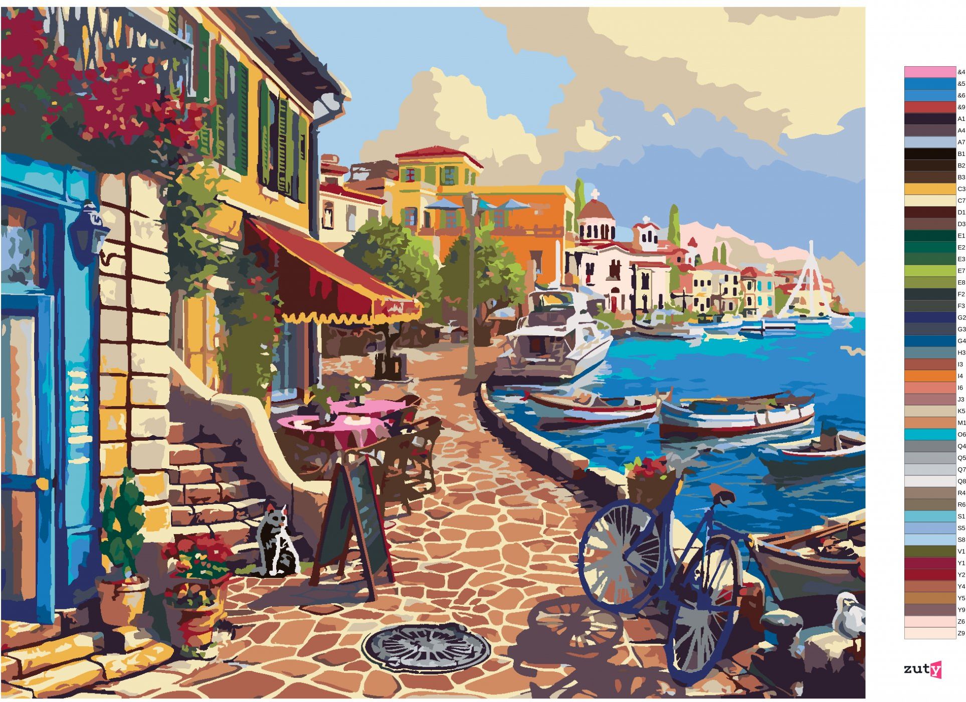zuty Malování podle čísel - KAVÁRNA U MOŘE A LODĚ (IMAGE WORLD-RC) - Rozměr: 40x50 cm, Rámování: Varianta: bez rámu a bez vypnutí plátna - obrázek 3