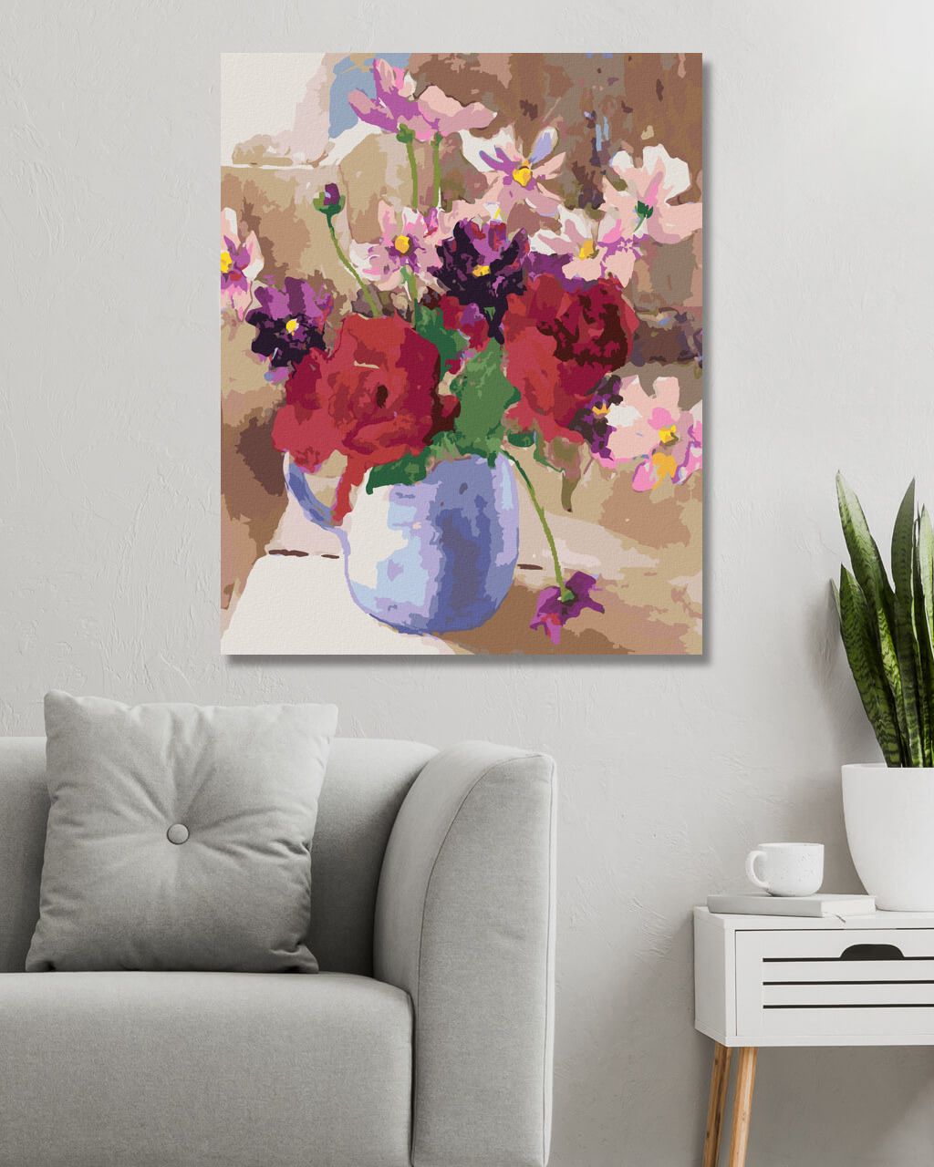 zuty Malování podle čísel – RŮŽOVOFIALOVÁ KYTICE VE DŽBÁNU (JUDY BUSWELL) - Rozměr: 40x50 cm, Rámování: Varianta: vypnuté plátno na rám - obrázek 4