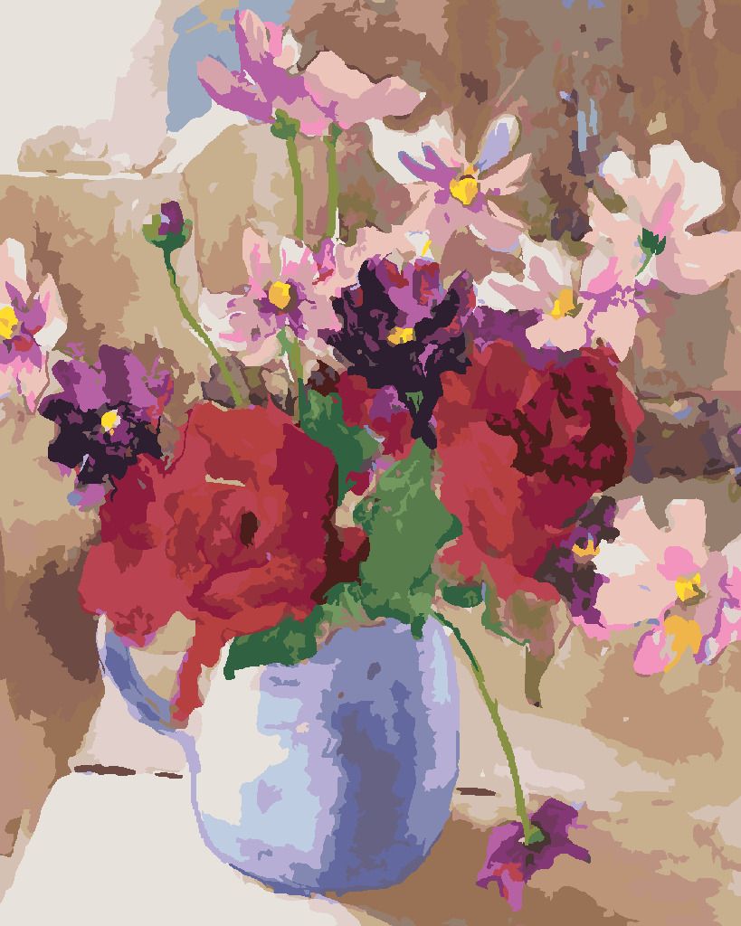 zuty Malování podle čísel – RŮŽOVOFIALOVÁ KYTICE VE DŽBÁNU (JUDY BUSWELL) - Rozměr: 40x50 cm, Rámování: Varianta: vypnuté plátno na rám - obrázek 7